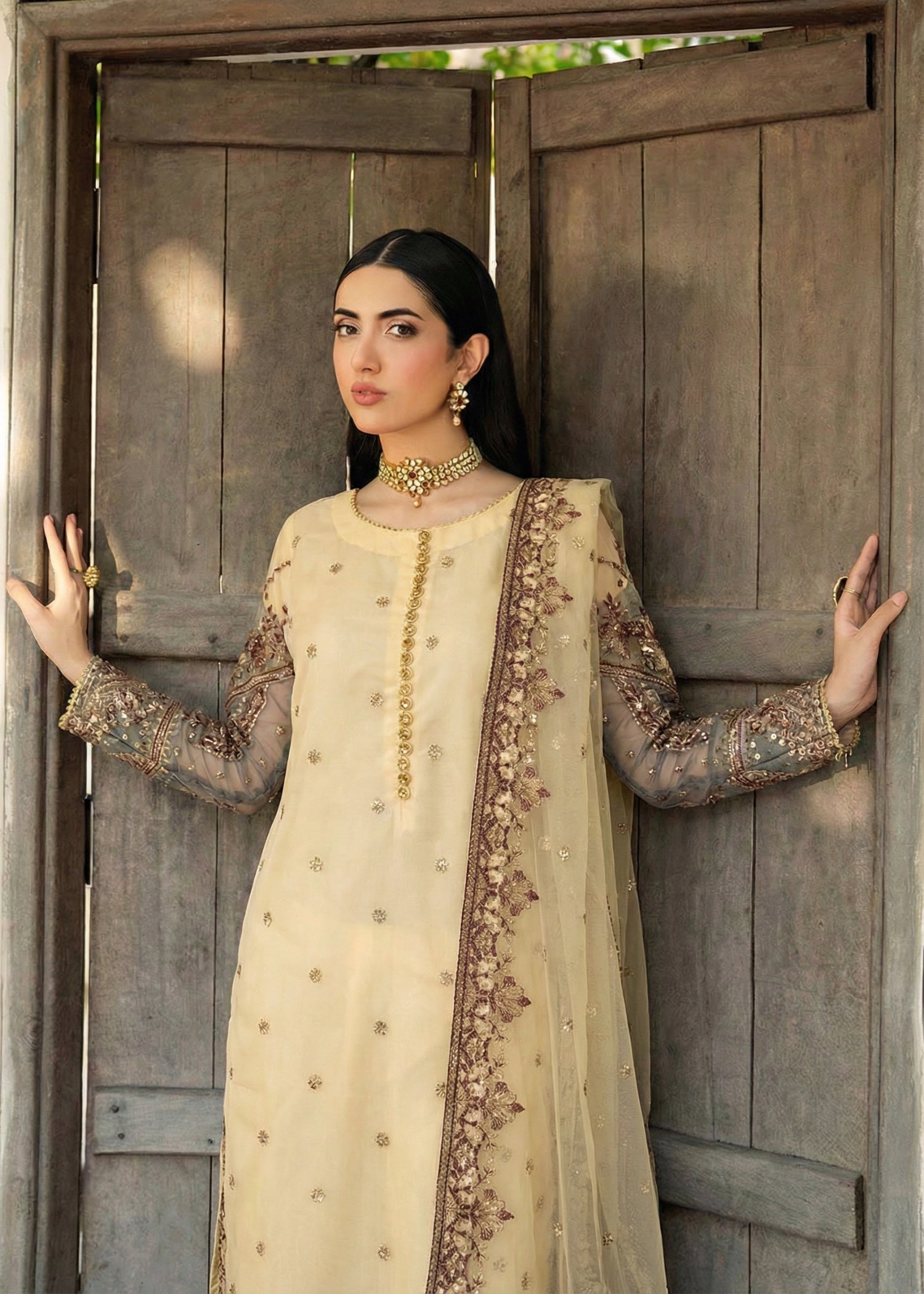 net Kurta Set in Cream