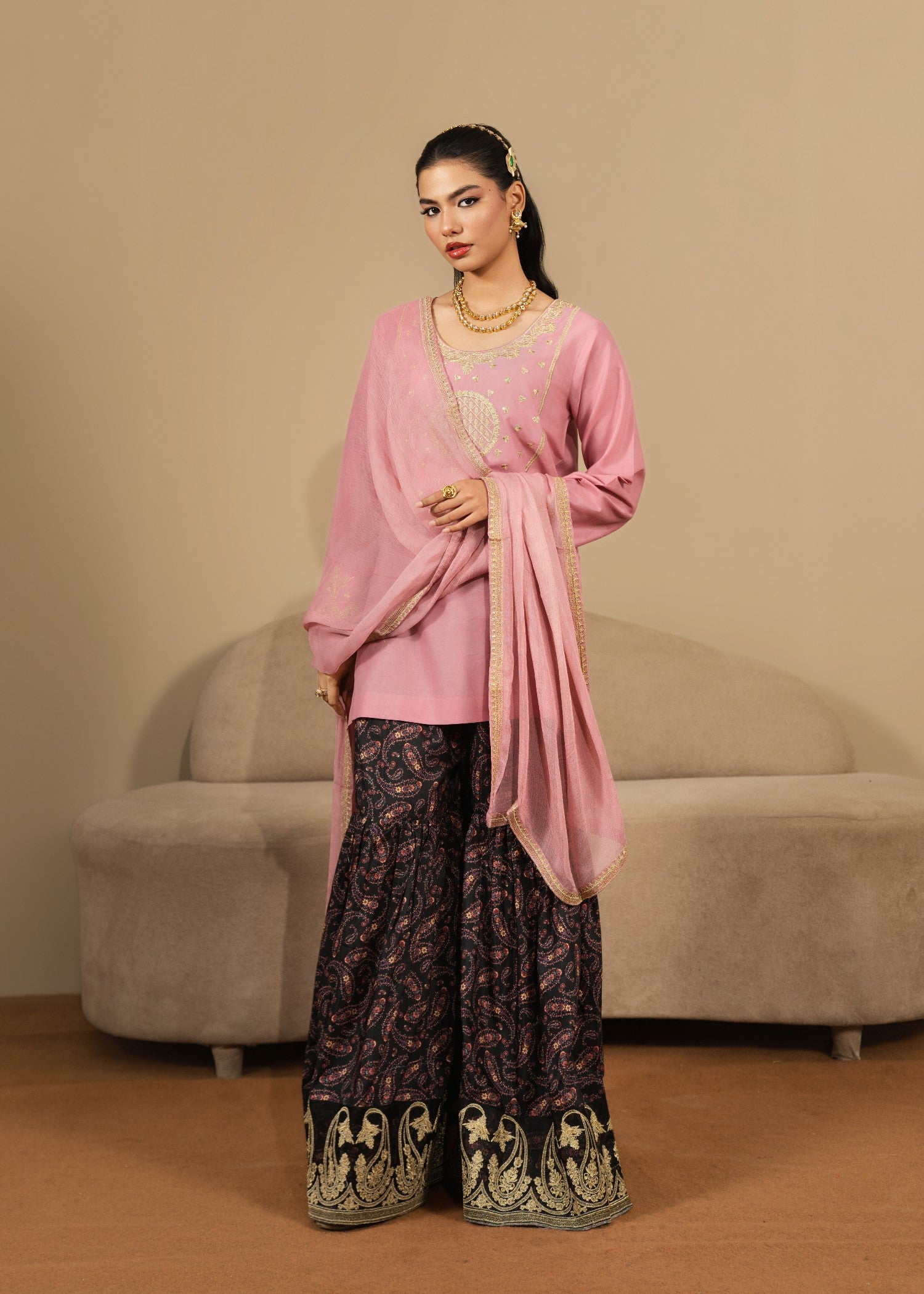 cotton Gharara in Tea rose pink