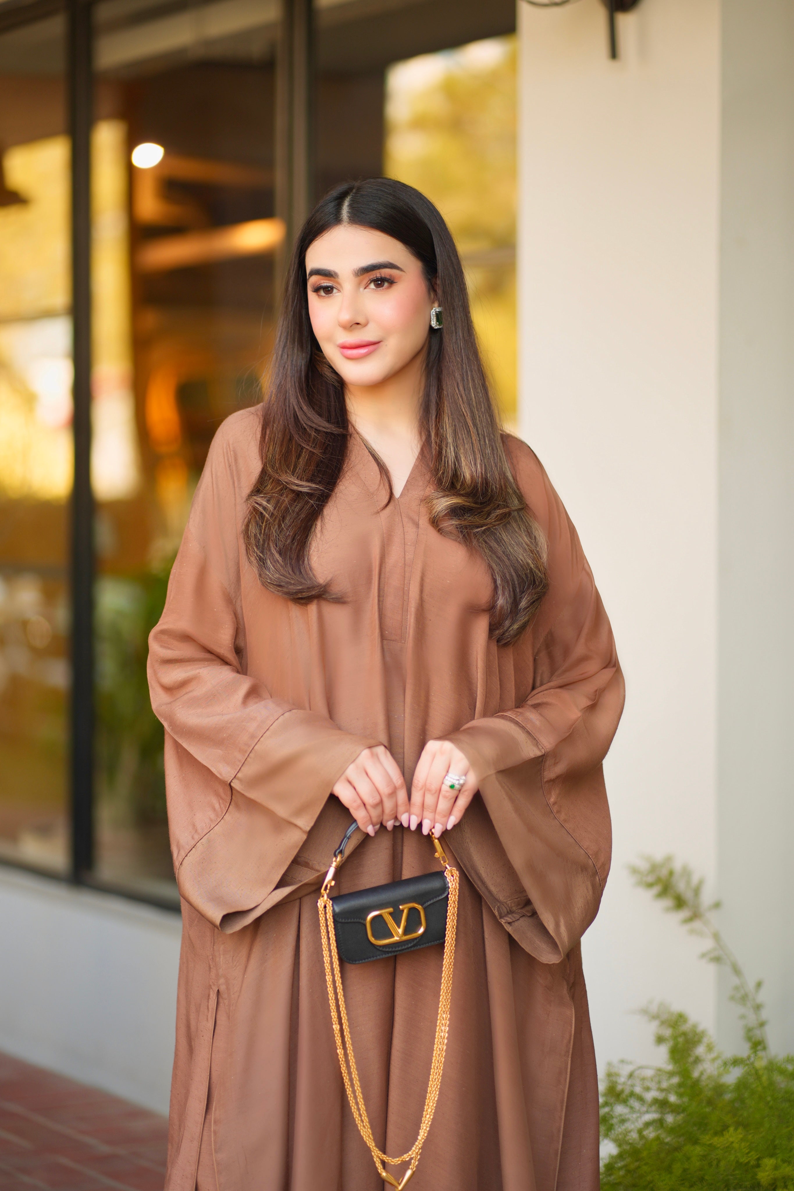 crepe Kaftan in Caramel brown