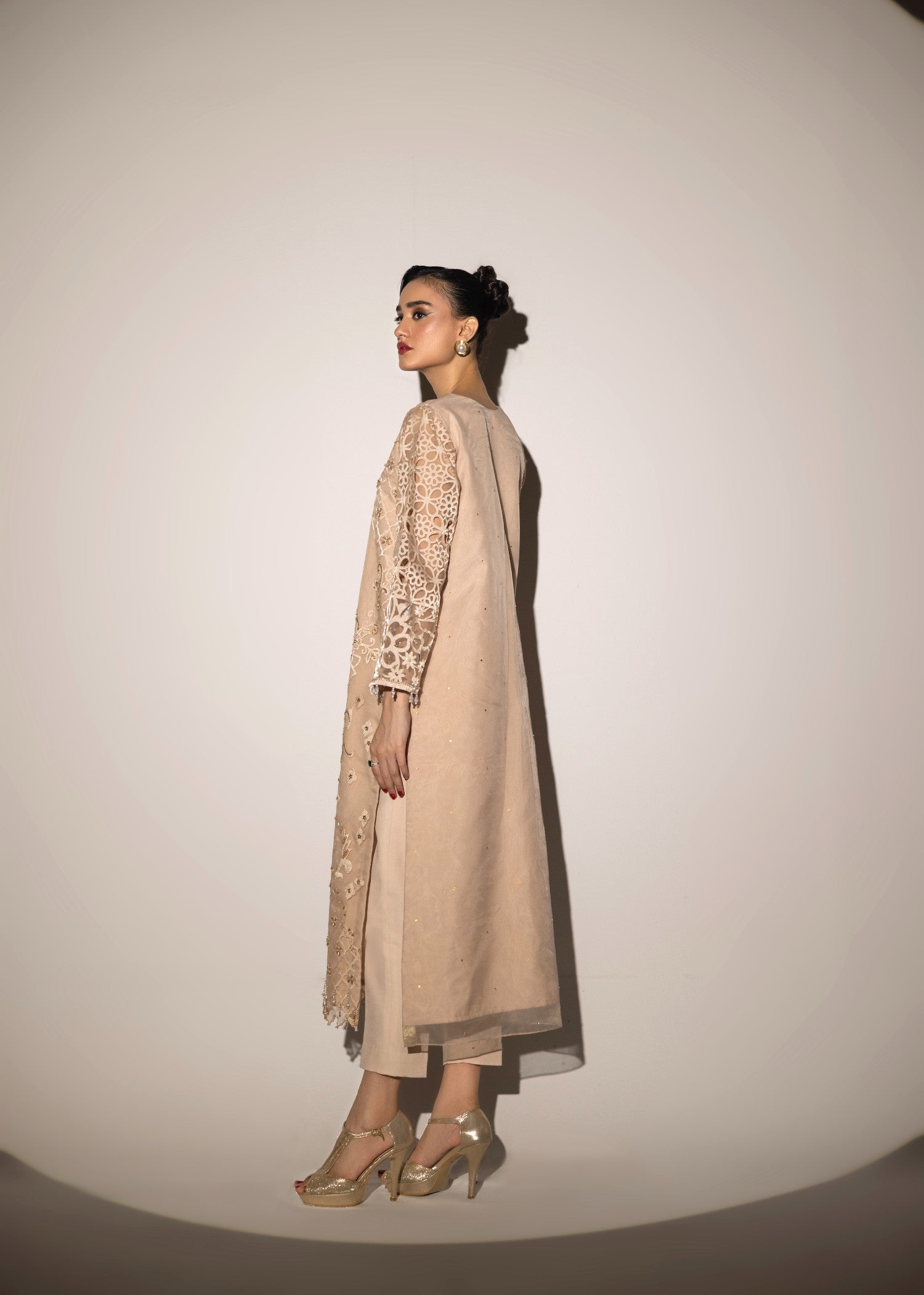 poly organza Kurta Set in Cream
