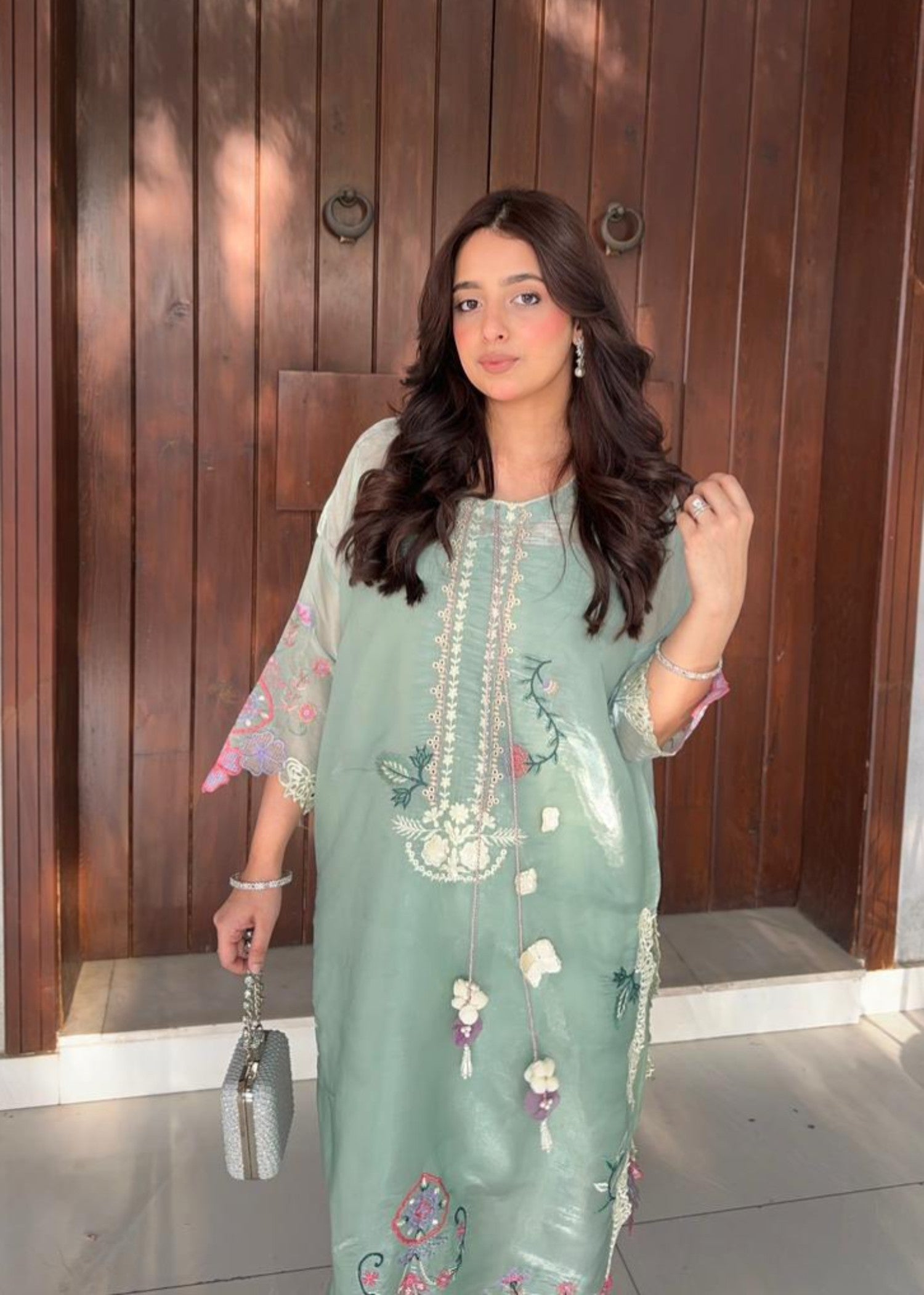 tussar silk Kaftan in Moss green
