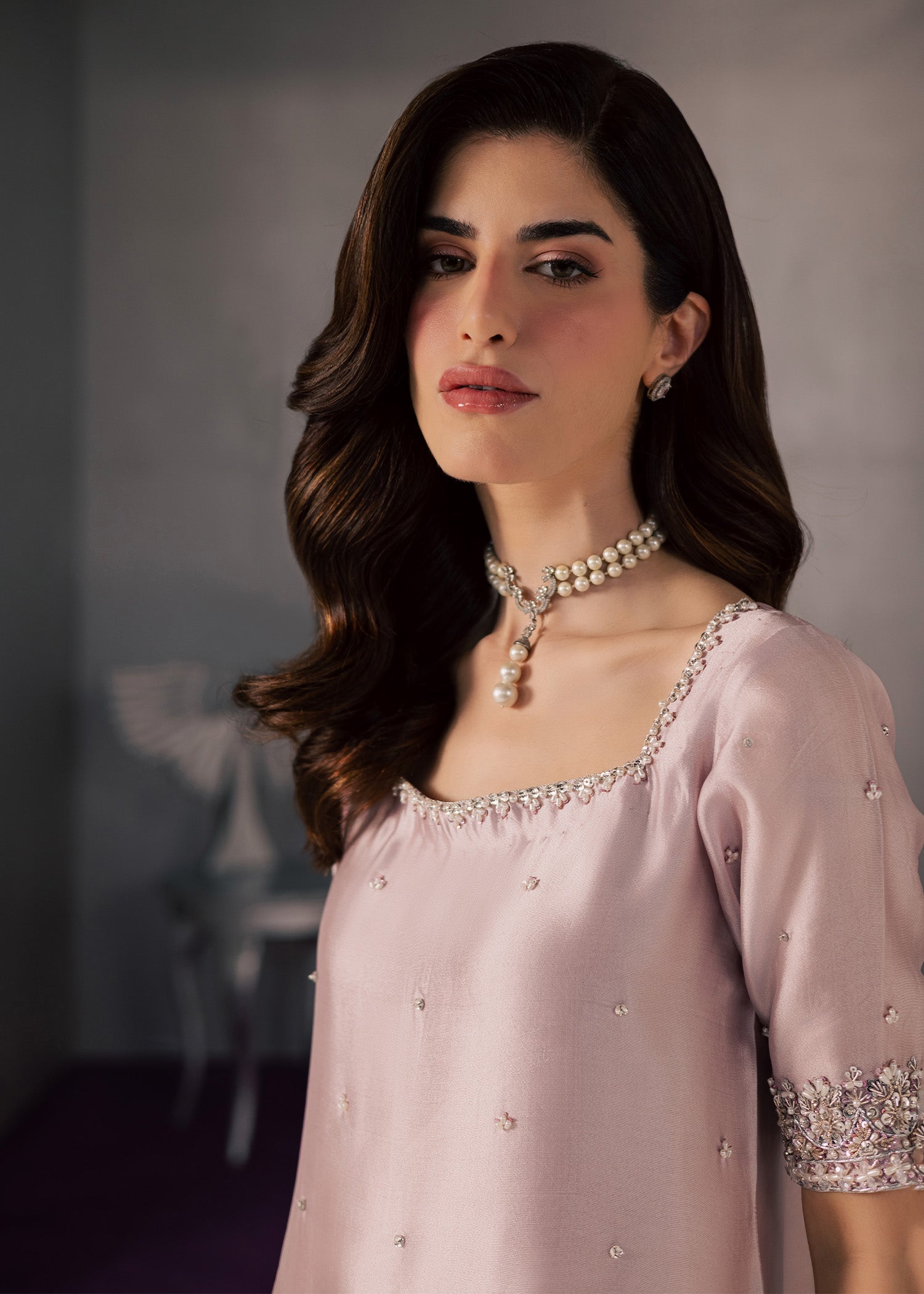 tussar silk Kurta Set in Blush pink