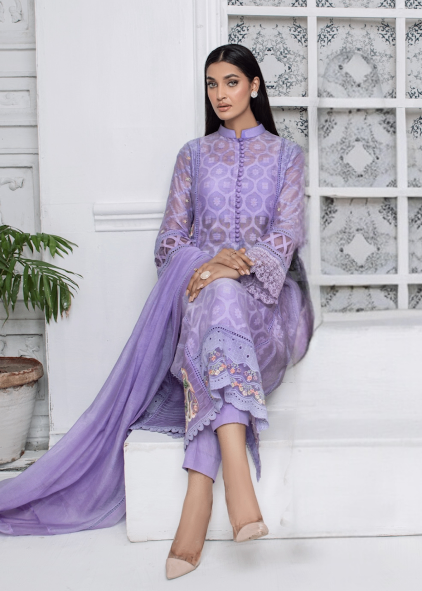 organza Kurti in Bright lavender