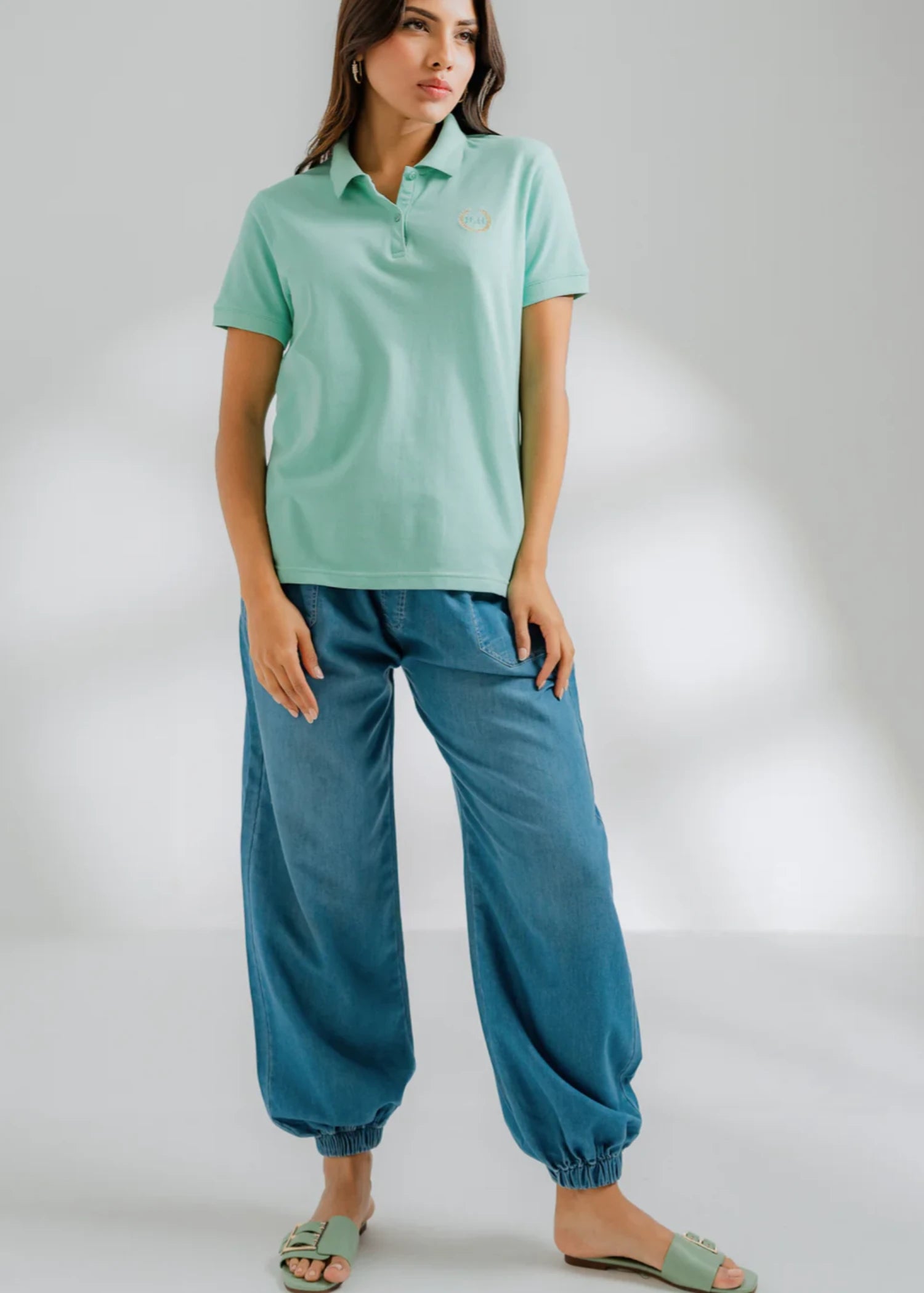 cotton Polo Shirt in Aquamarine