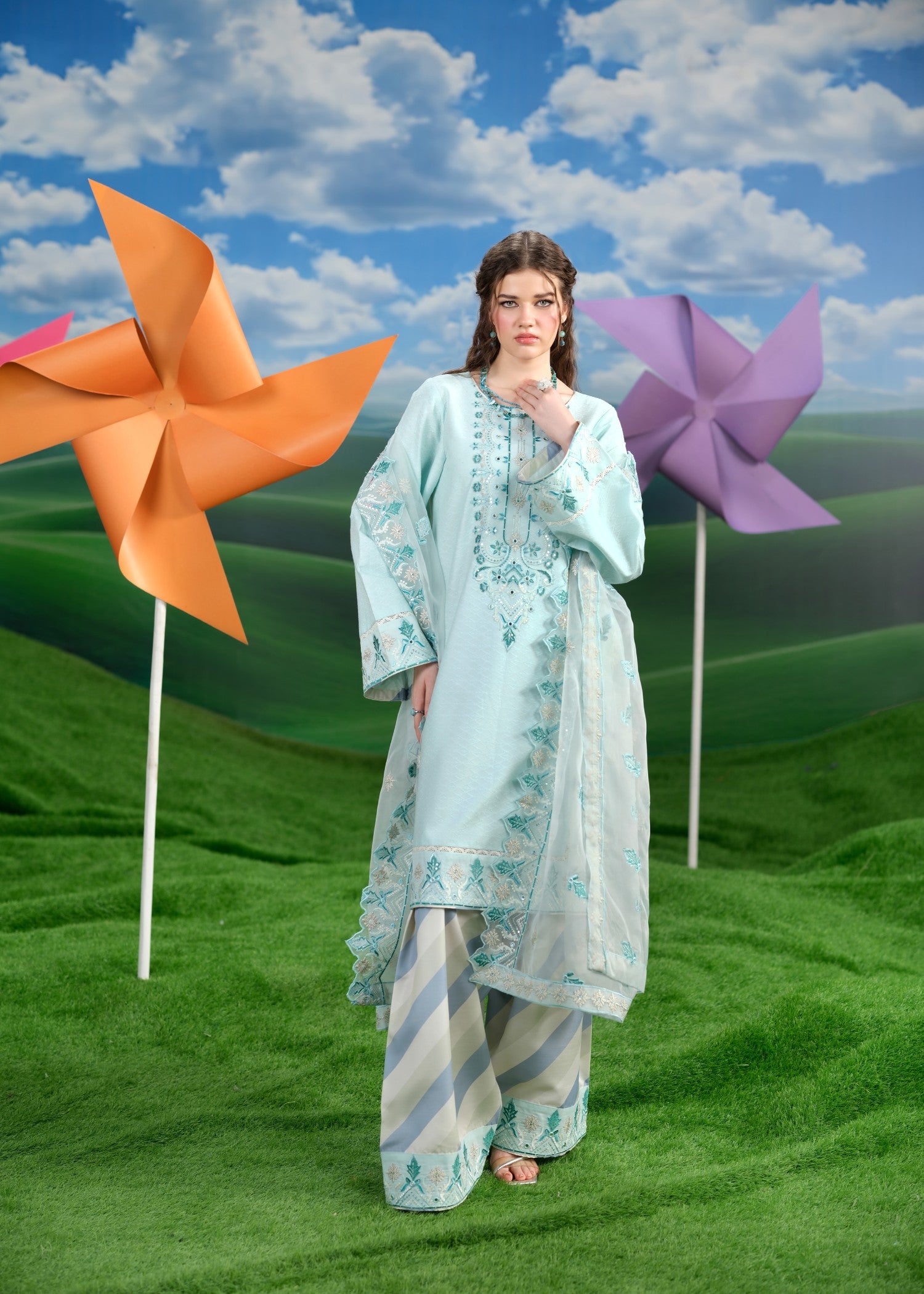 chikankari cotton Kurta Set in Sky