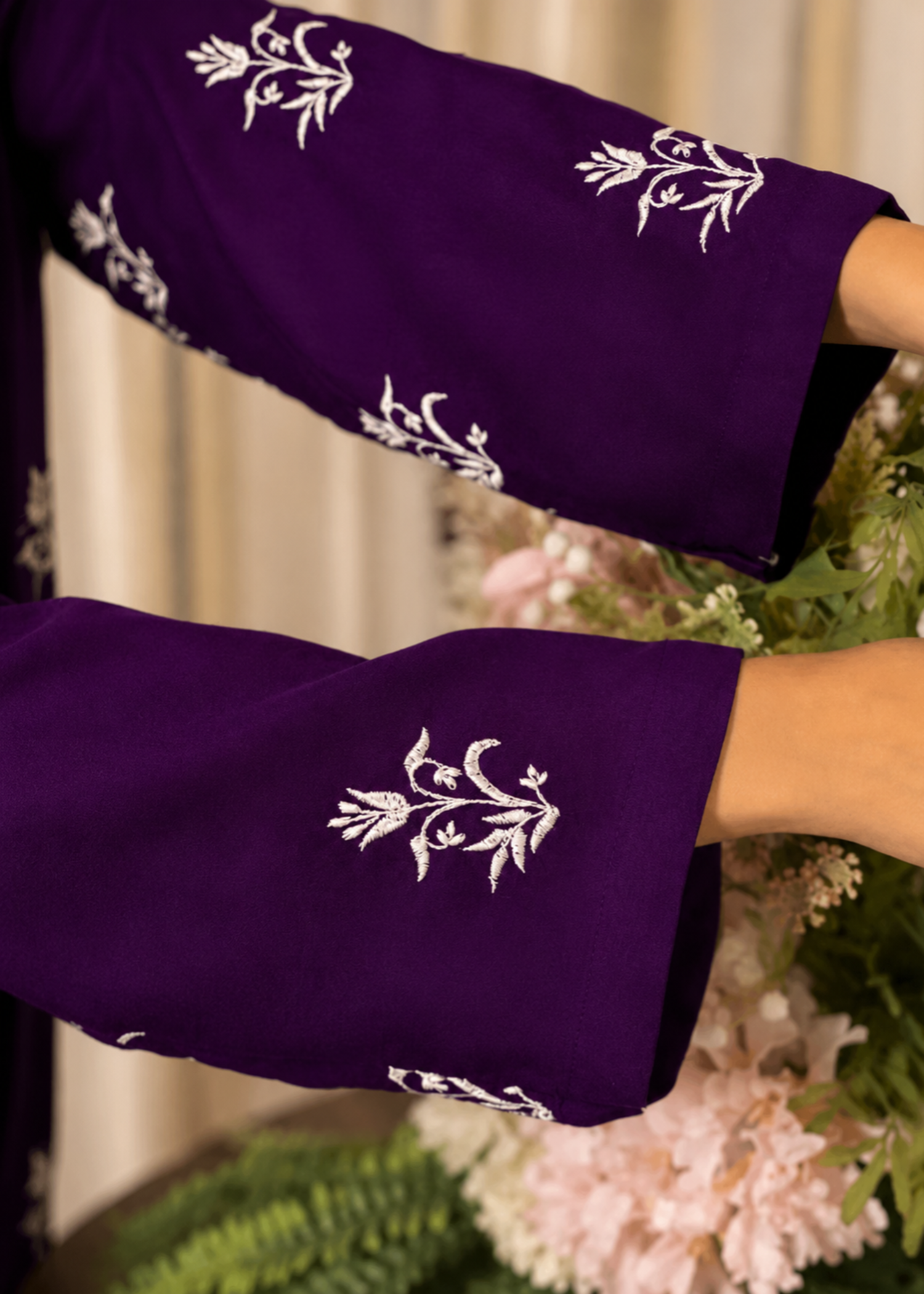 linen Kurta Set in Deep purple