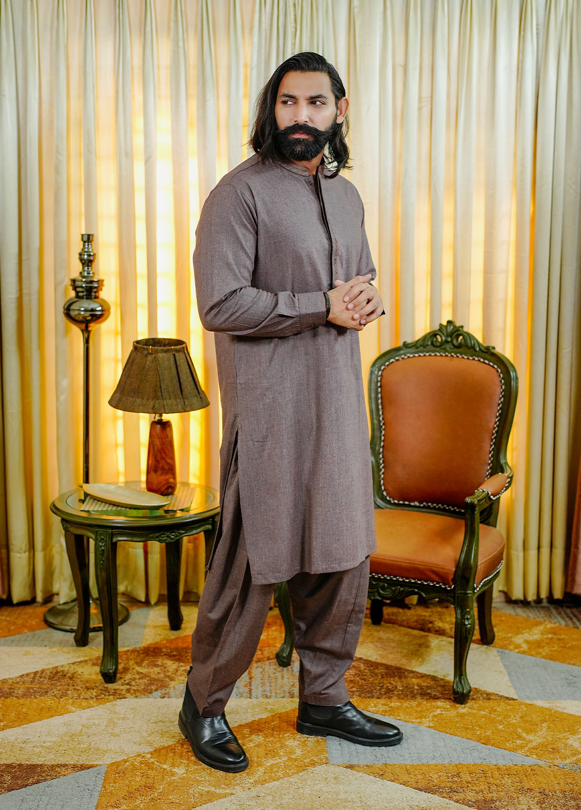 cotton viscose Shalwar Kameez in Mocha brown