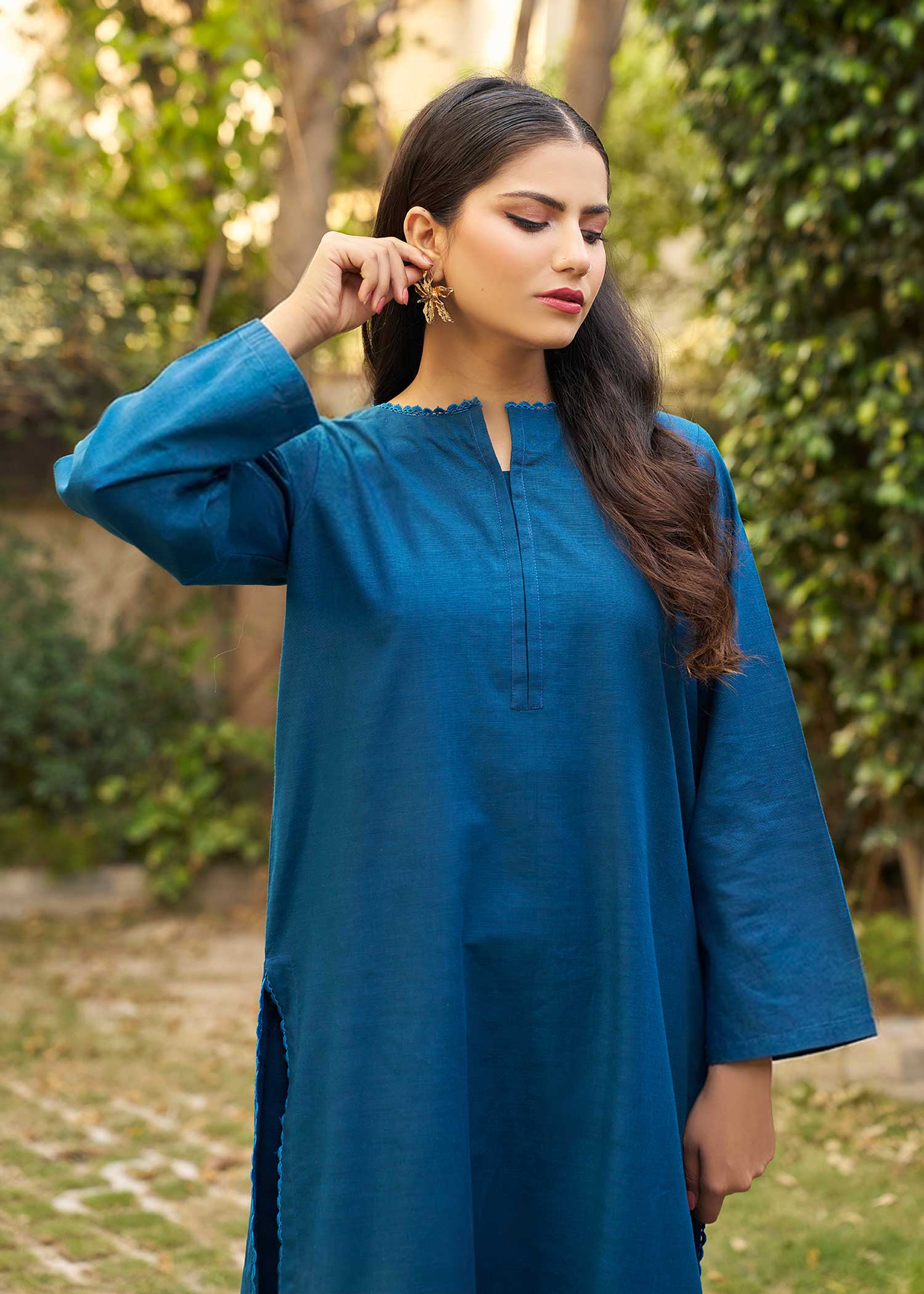 khaddar Kurta Set in Royal blue