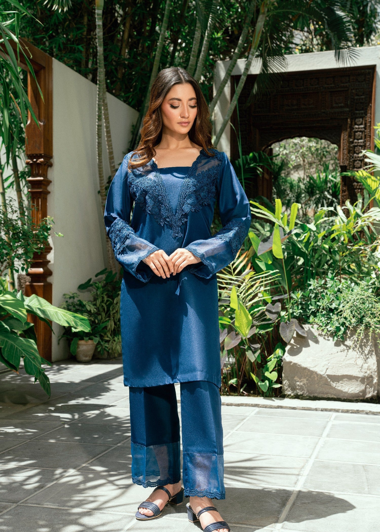 polyester kattan silk Kurta Set in Sapphire blue