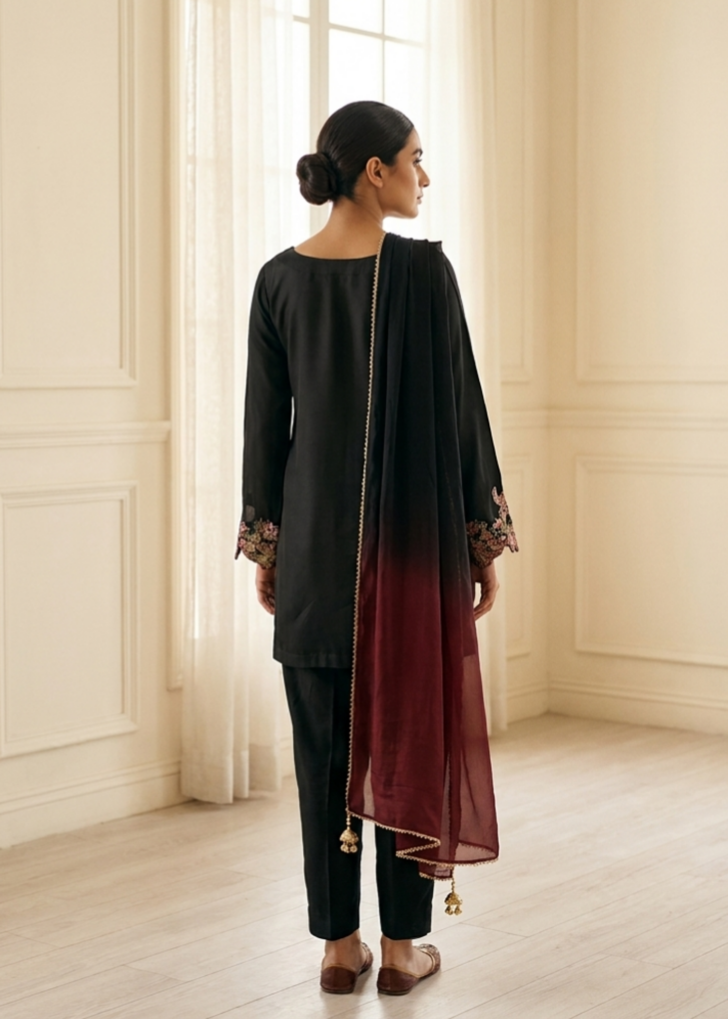 kattan silk Kurta Set in Black