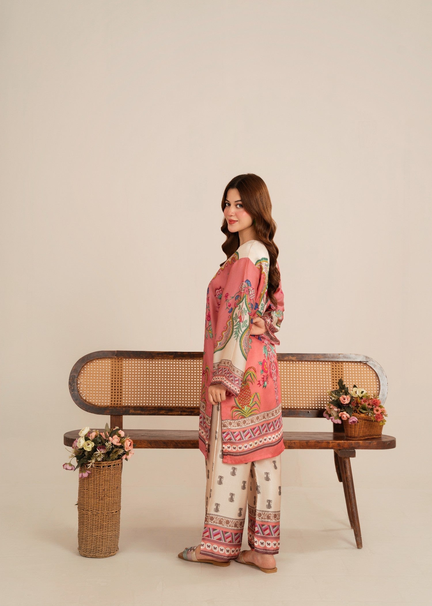 poly lawn Kurta Set in Light pink