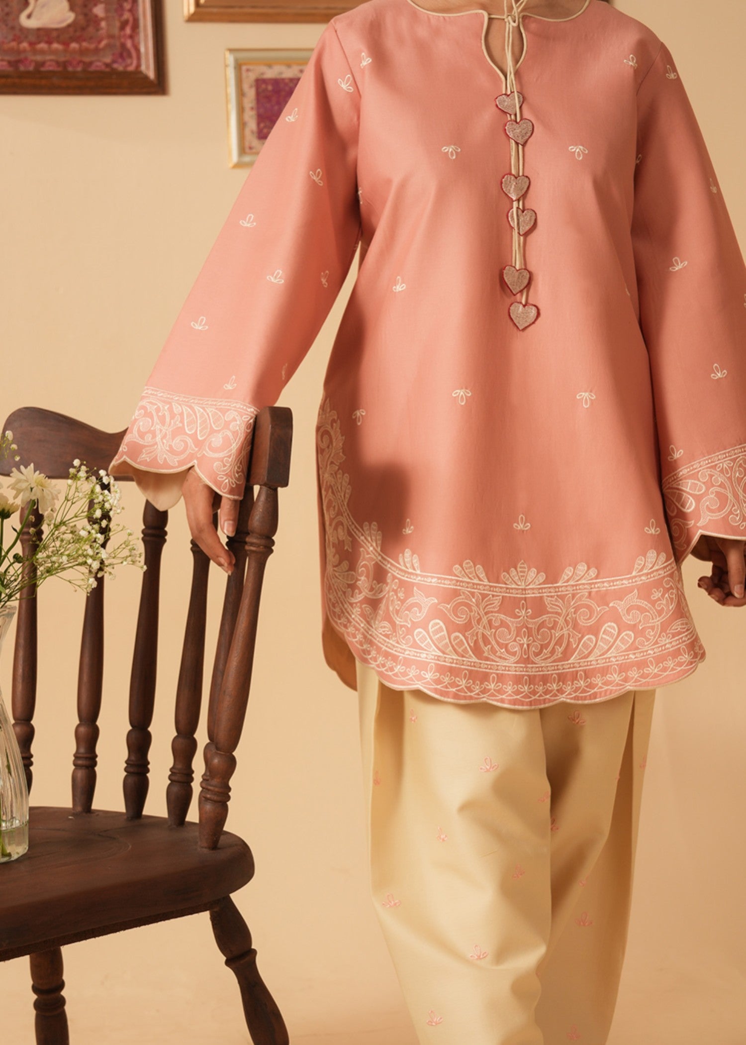 lawn Kurti in Peach orange