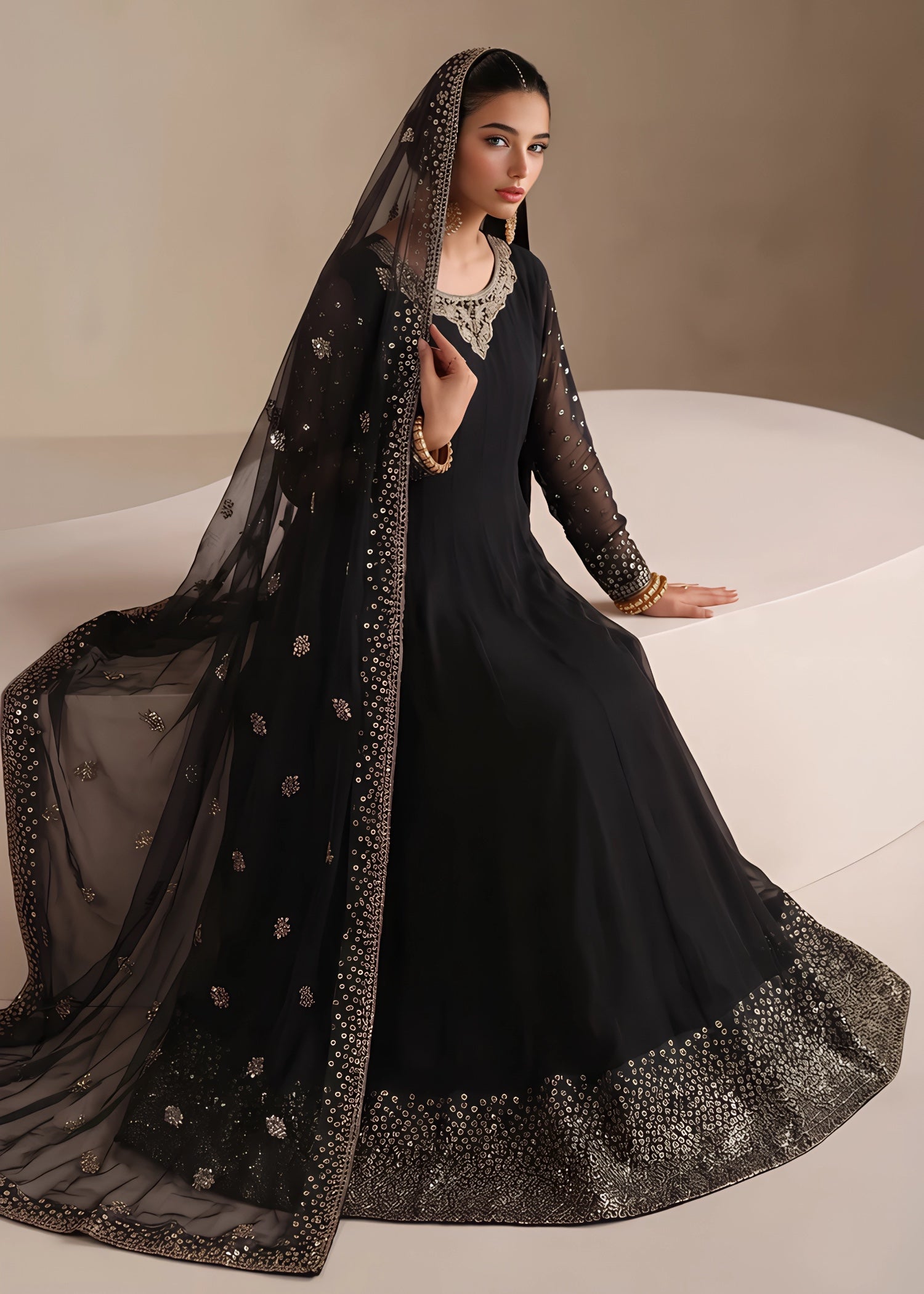 chiffon Pishwas in Black