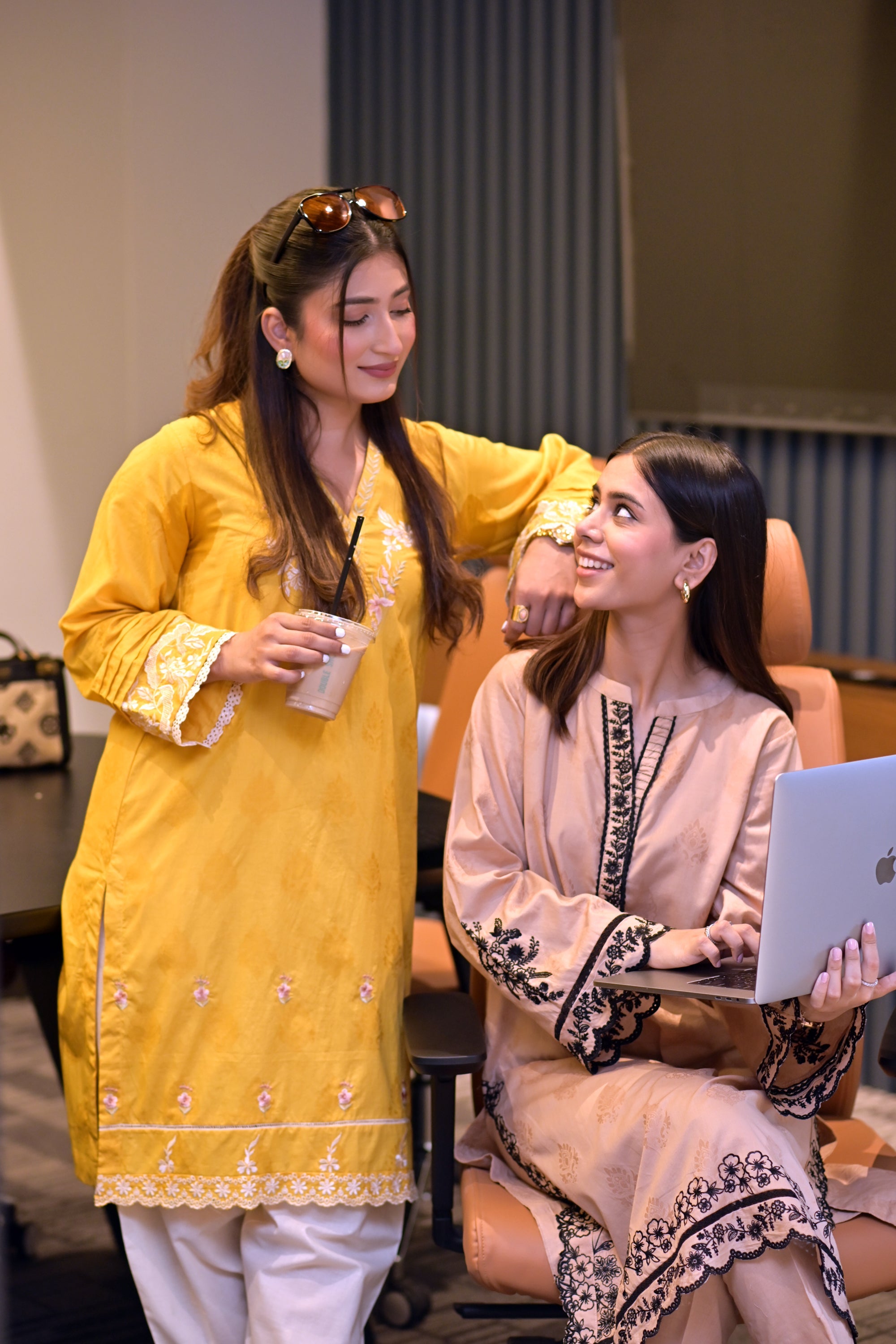jacquard Kurti in Tan brown