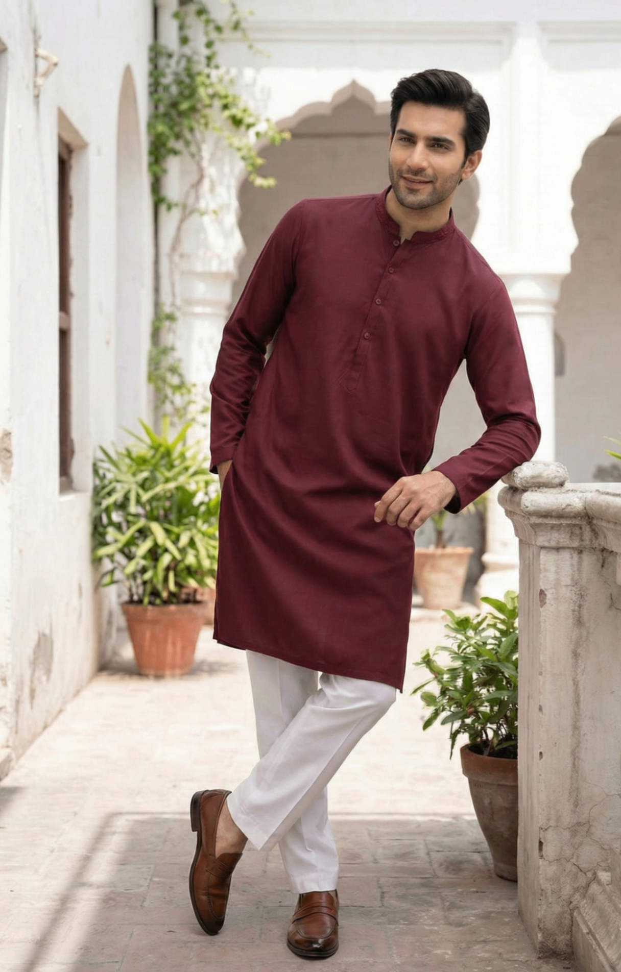 wash & wear Kurta in Maroon