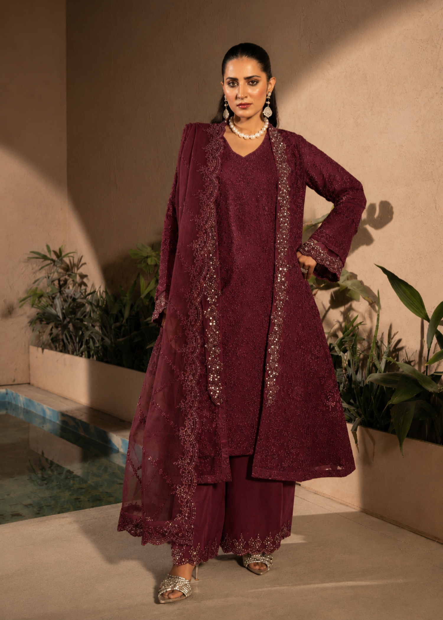 organza Gown in Maroon