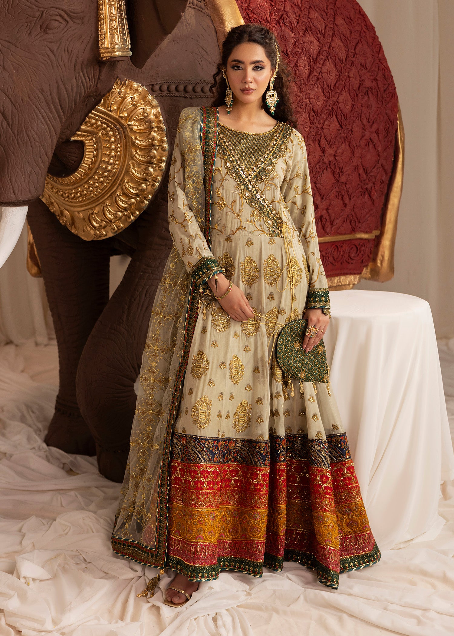 chiffon Angrakha in Sage green