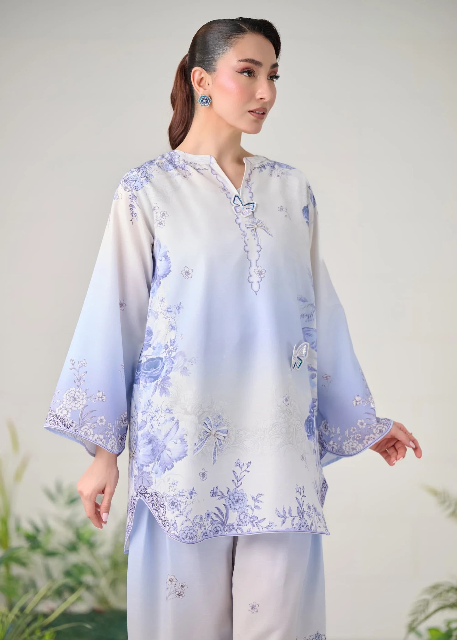 raw silk Co Ord Sets in White, light blue