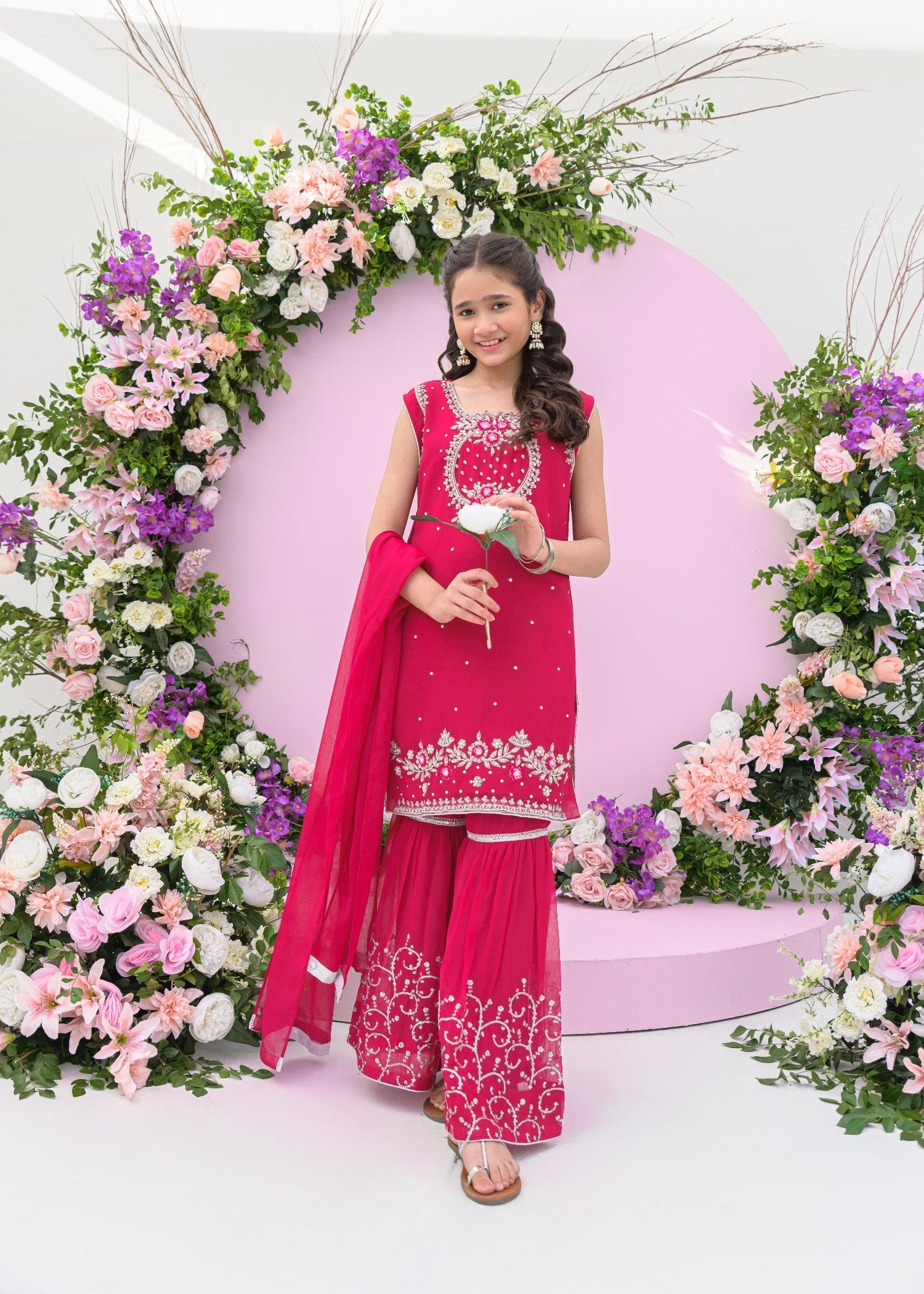 chiffon Gharara in Shocking pink