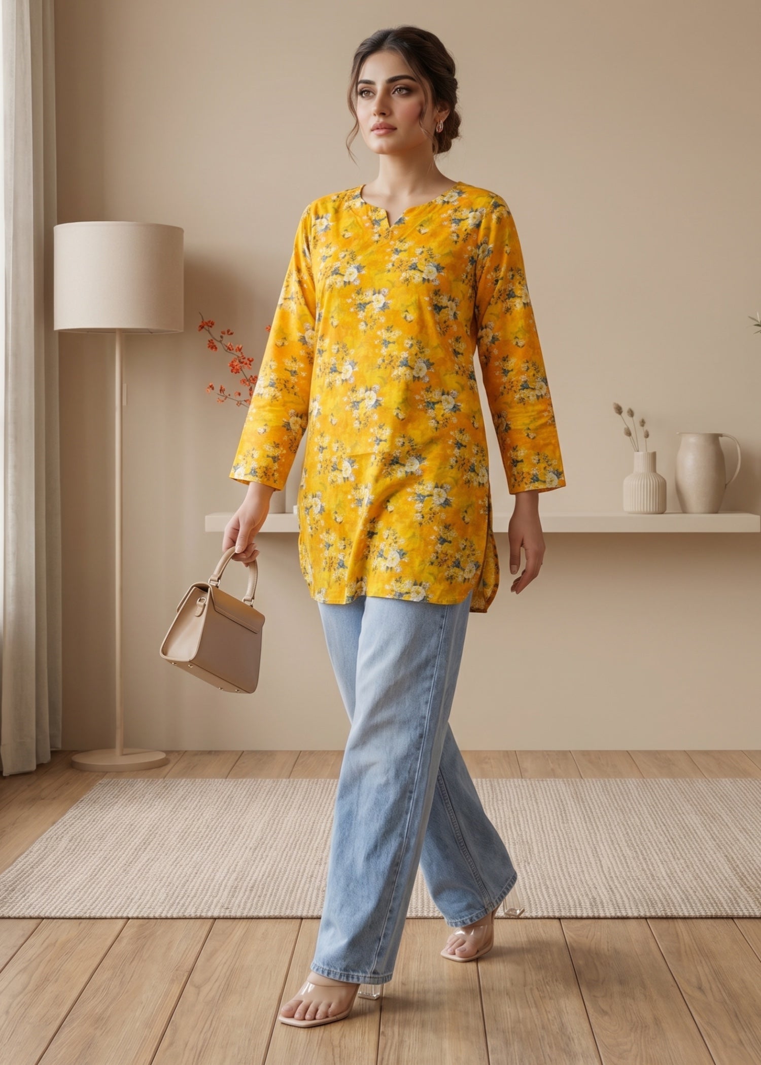 lawn cotton Kurti in Orange