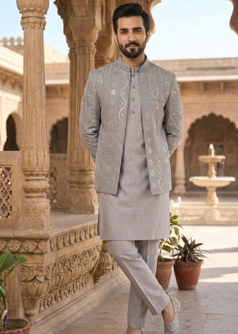 silk Prince Coat in Slate grey