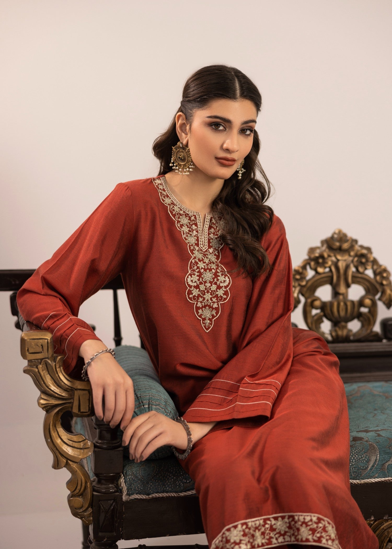 chambray Kurta Set in Orange