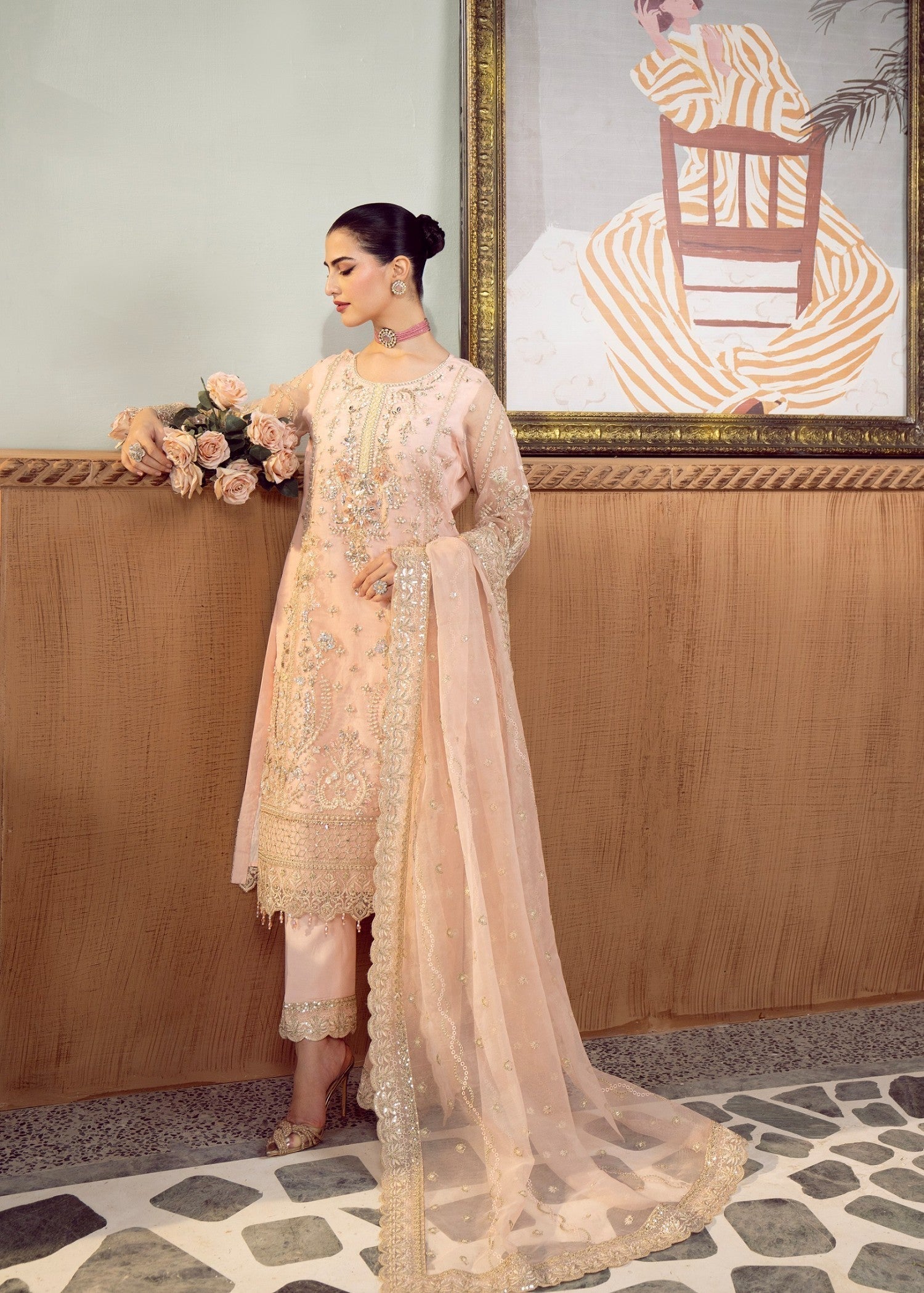organza Unstitched in Baby pink