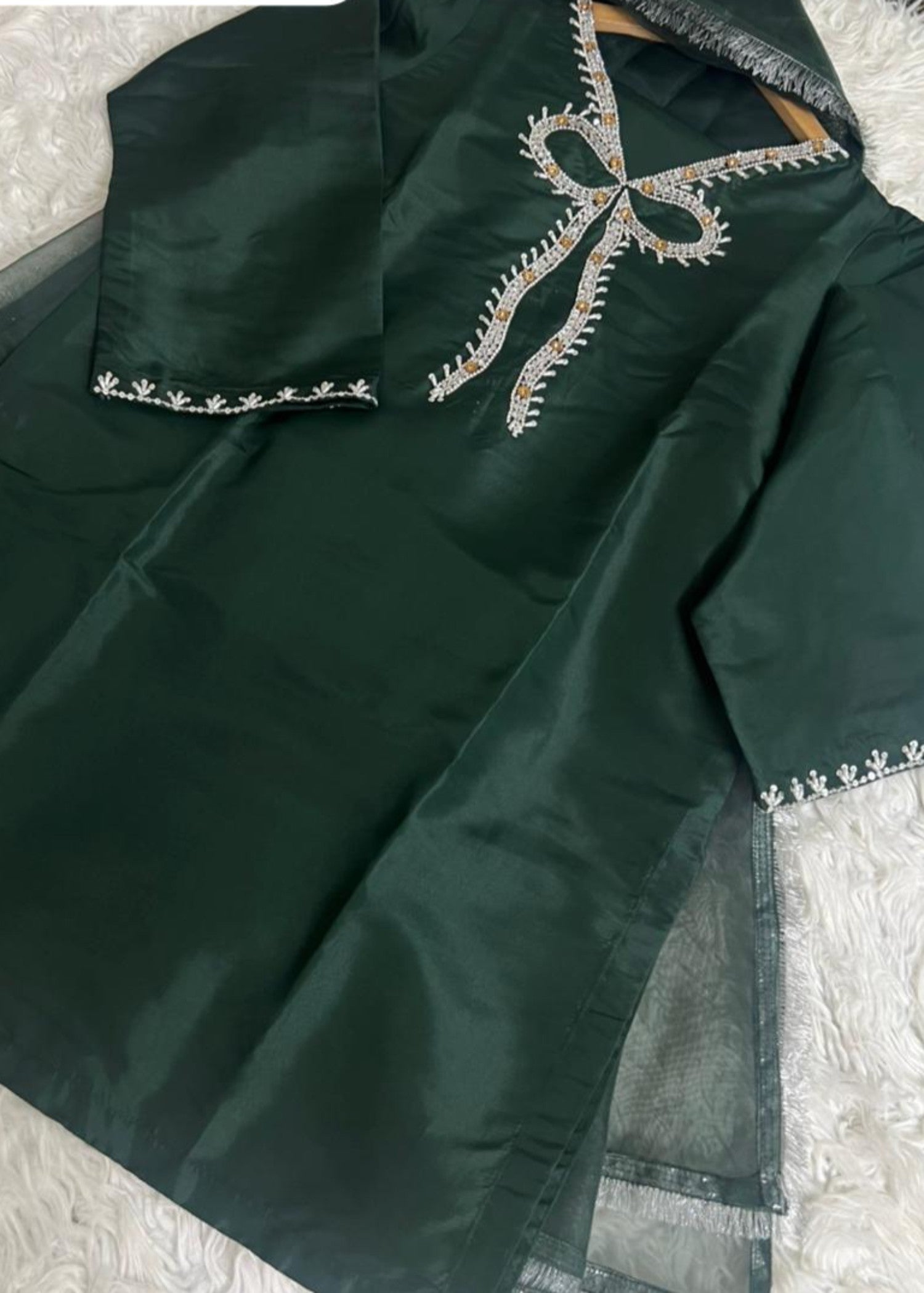 pk grip silk Kurta Set in Bottle green