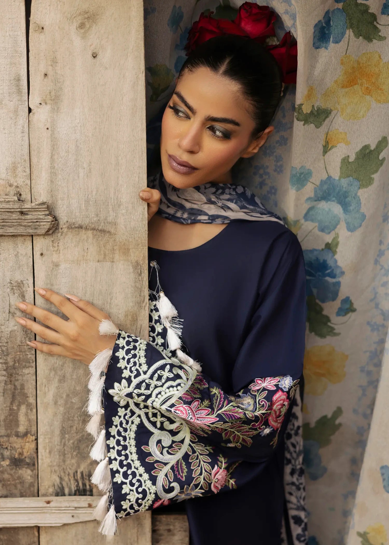 lawn cotton Kurta Set in Midnight blue