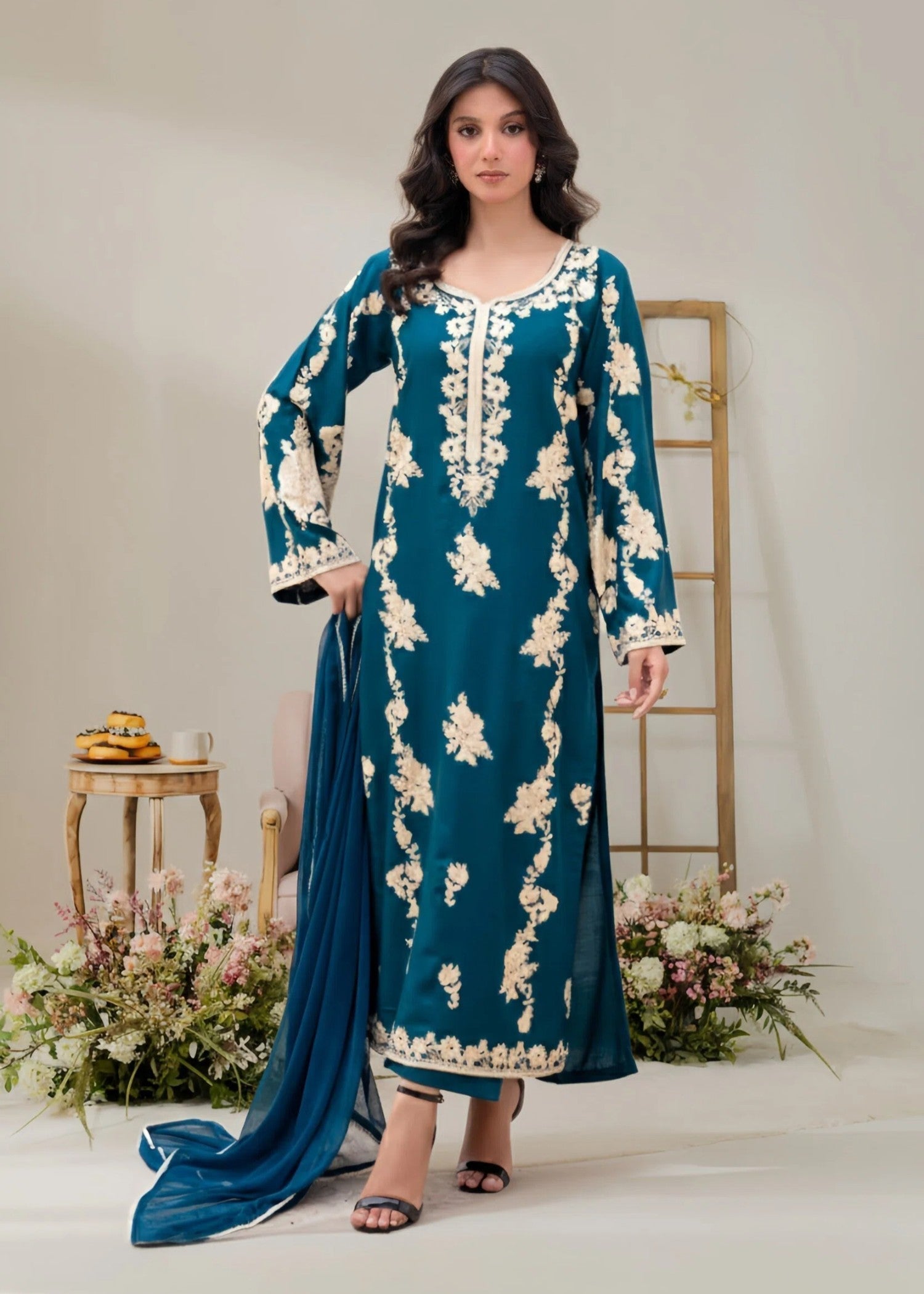 dhanak Kurta Set in Teal