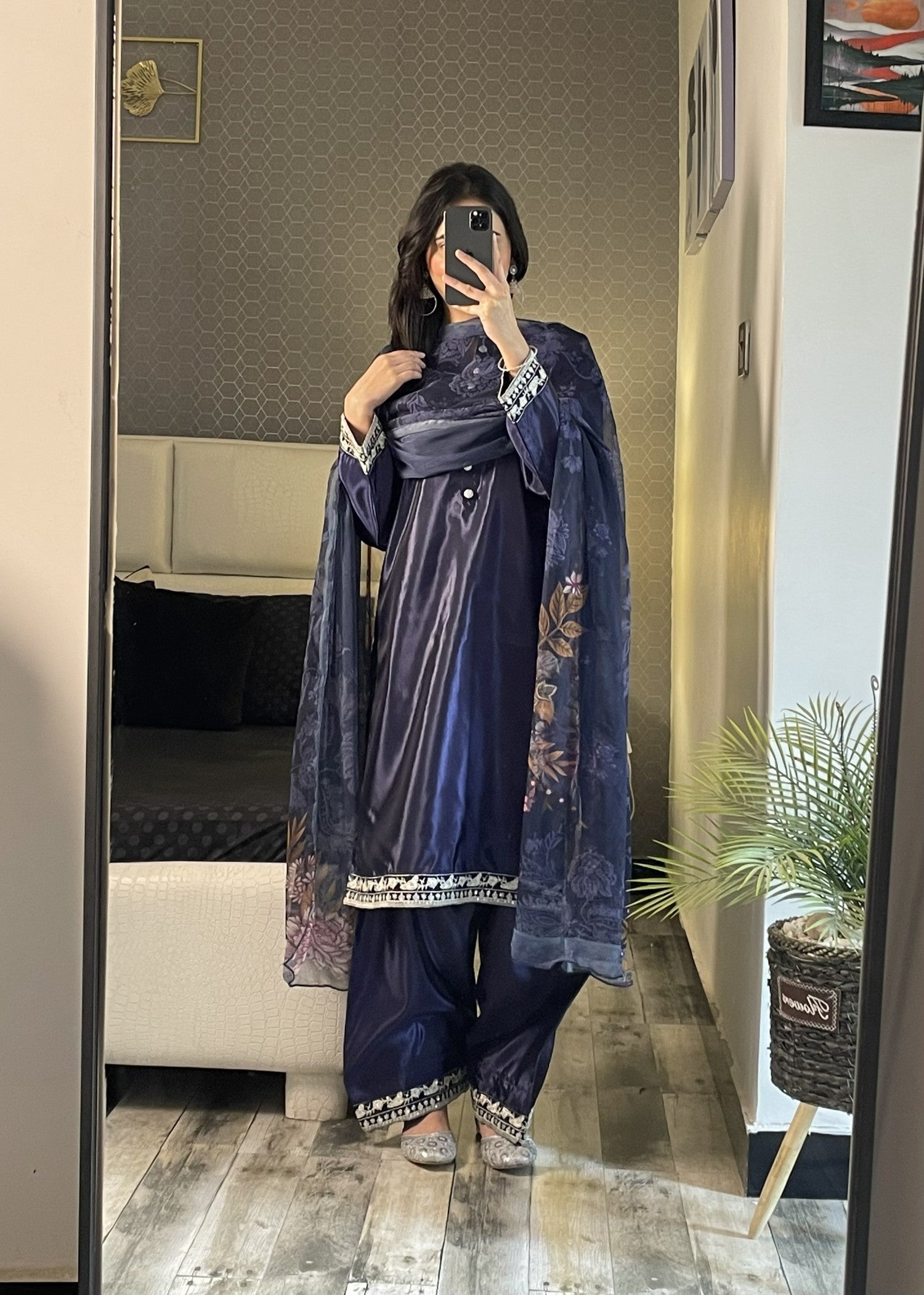 silk Kurta Set in Navy blue