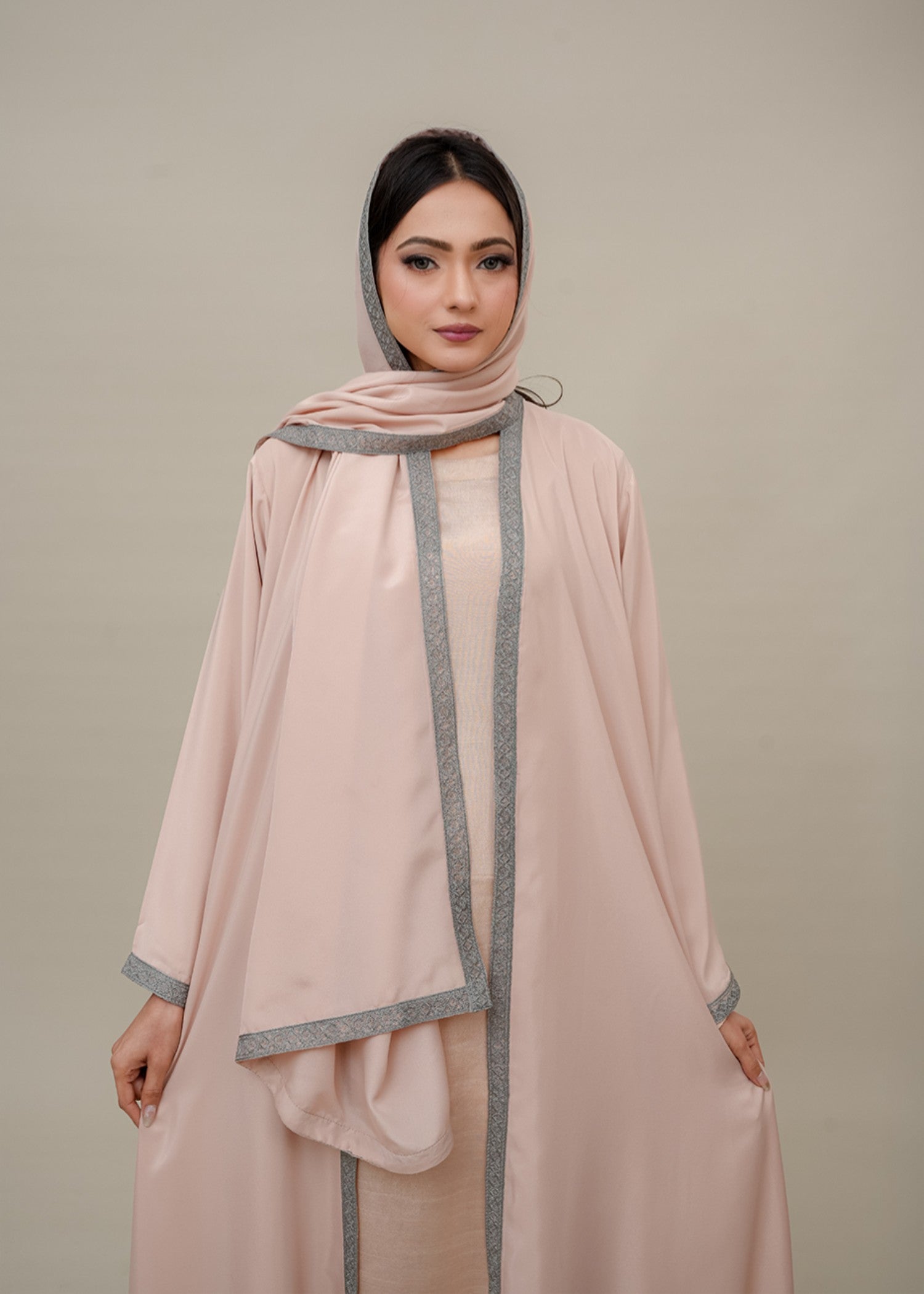 crepe silk Abaya in Peach pink