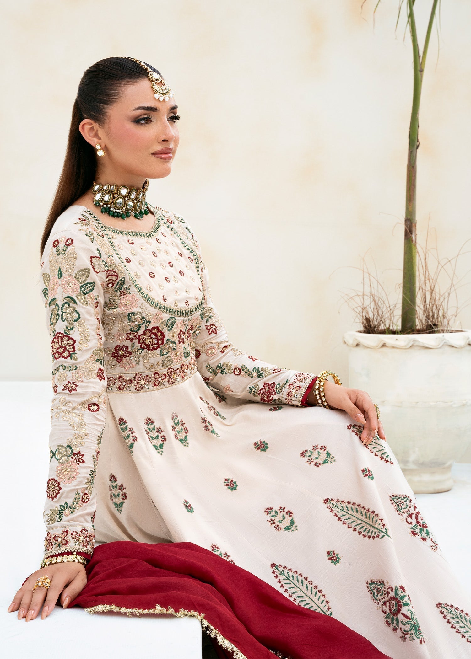 raw silk Pishwas in Ivory