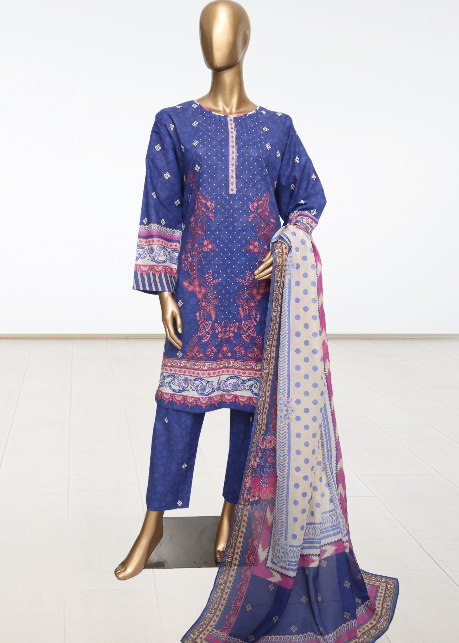 lawn Kurta Set in Multi, sapphire blue