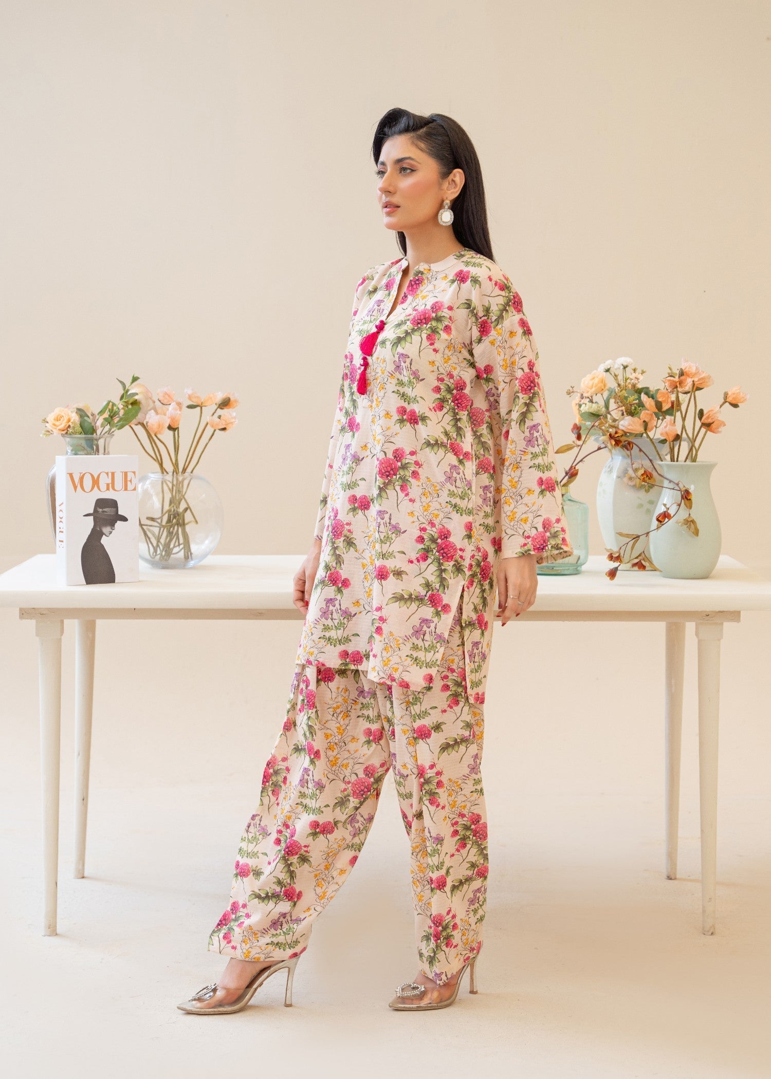 cotton dobby Co Ord Sets in Pink lace