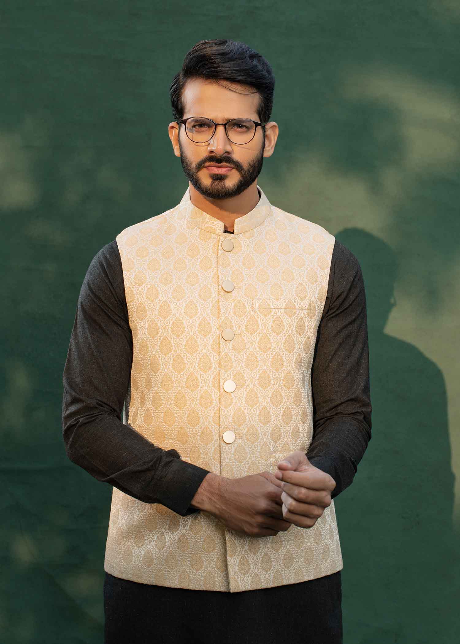 jamawar Waistcoat in Cream