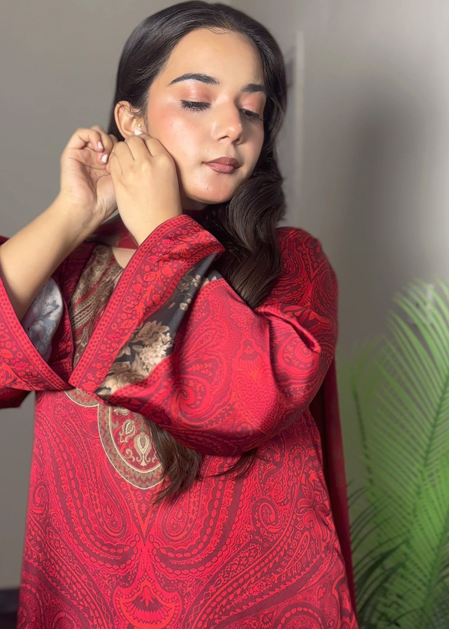 satin silk Kurta Set in Red