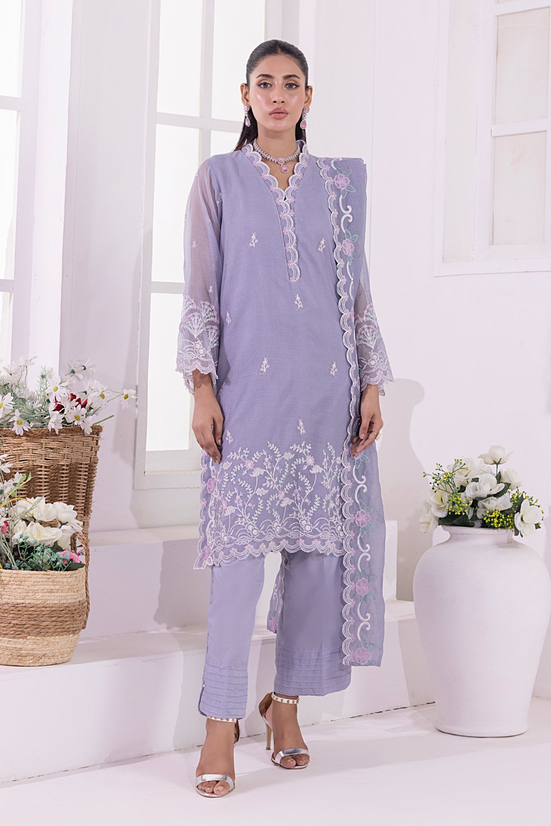 net Kurta Set in Royal lilac