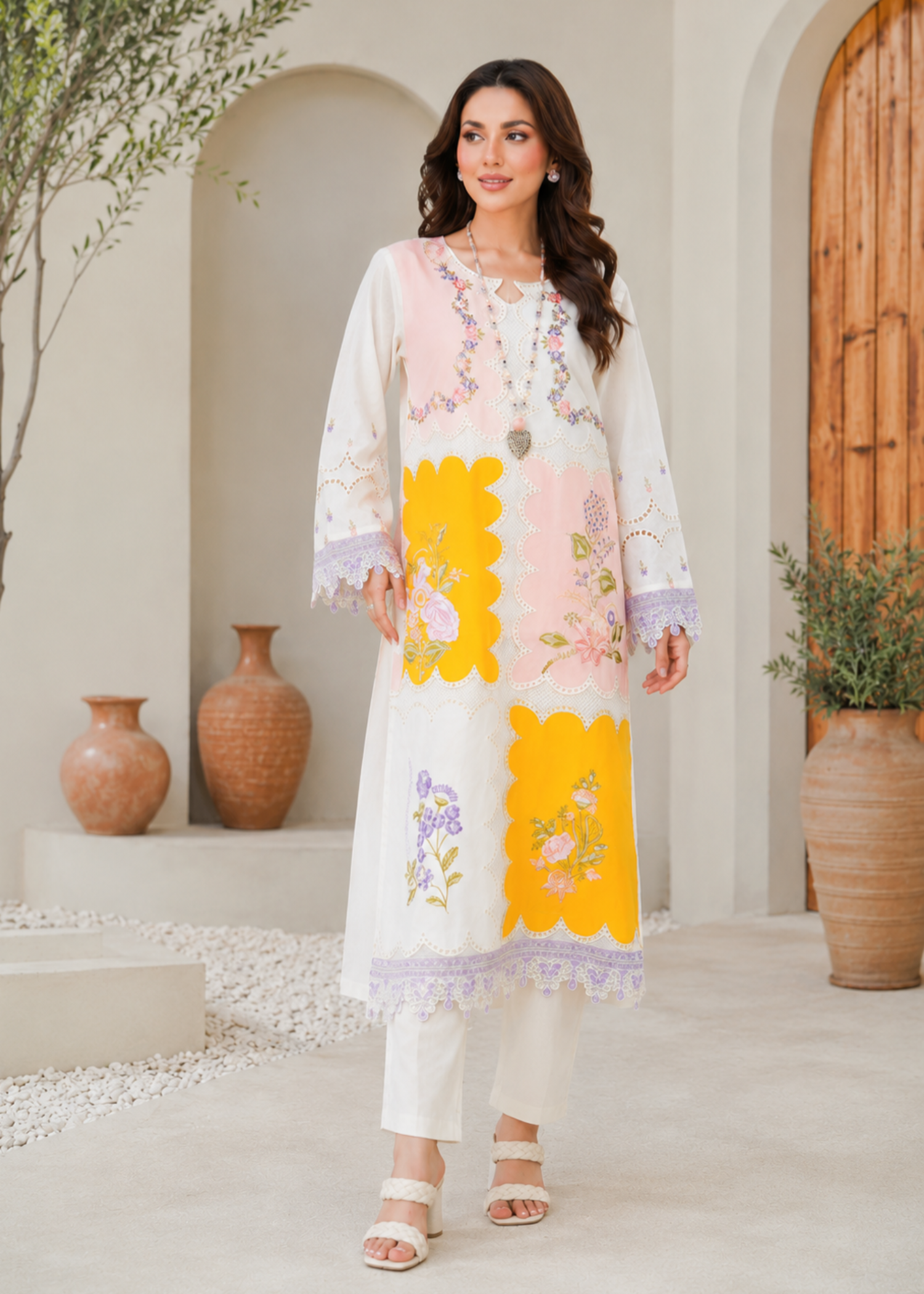 linen Kurta Set in Multi
