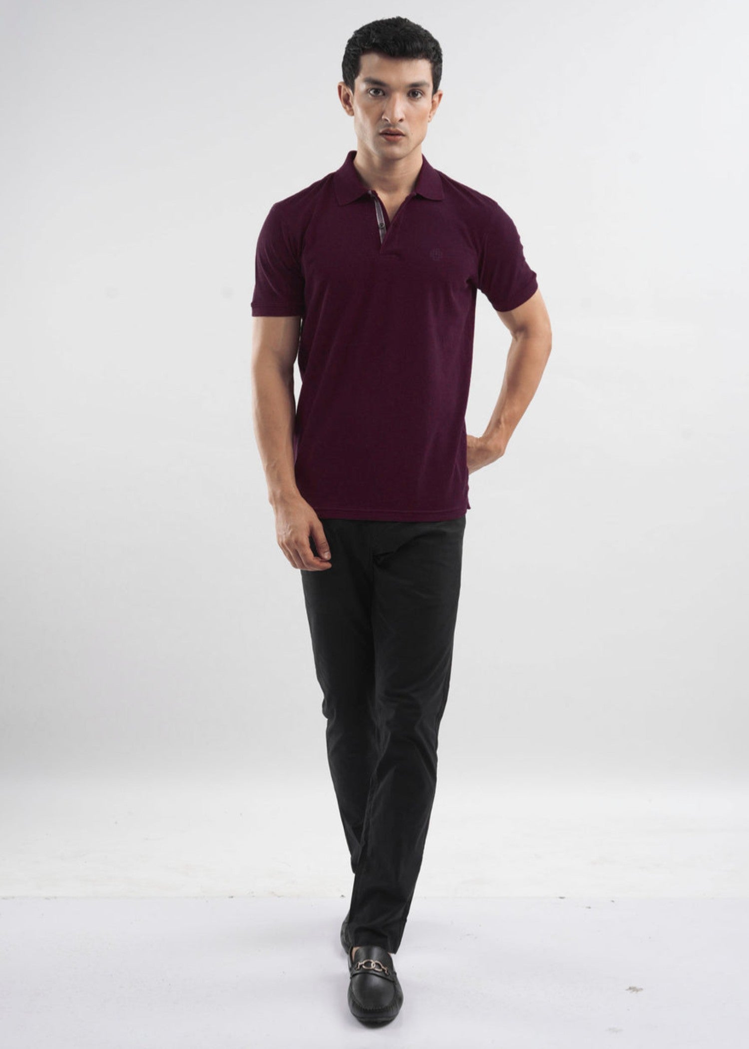 cotton Polo Shirt in Burgundy