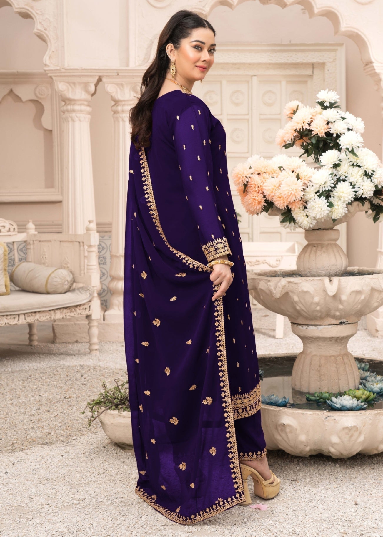chiffon Kurta Set in Purple
