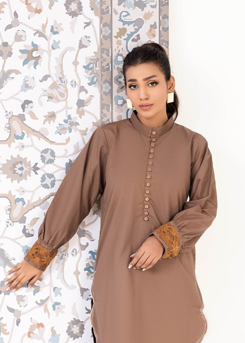 cotton satin Kurta Set in Brown