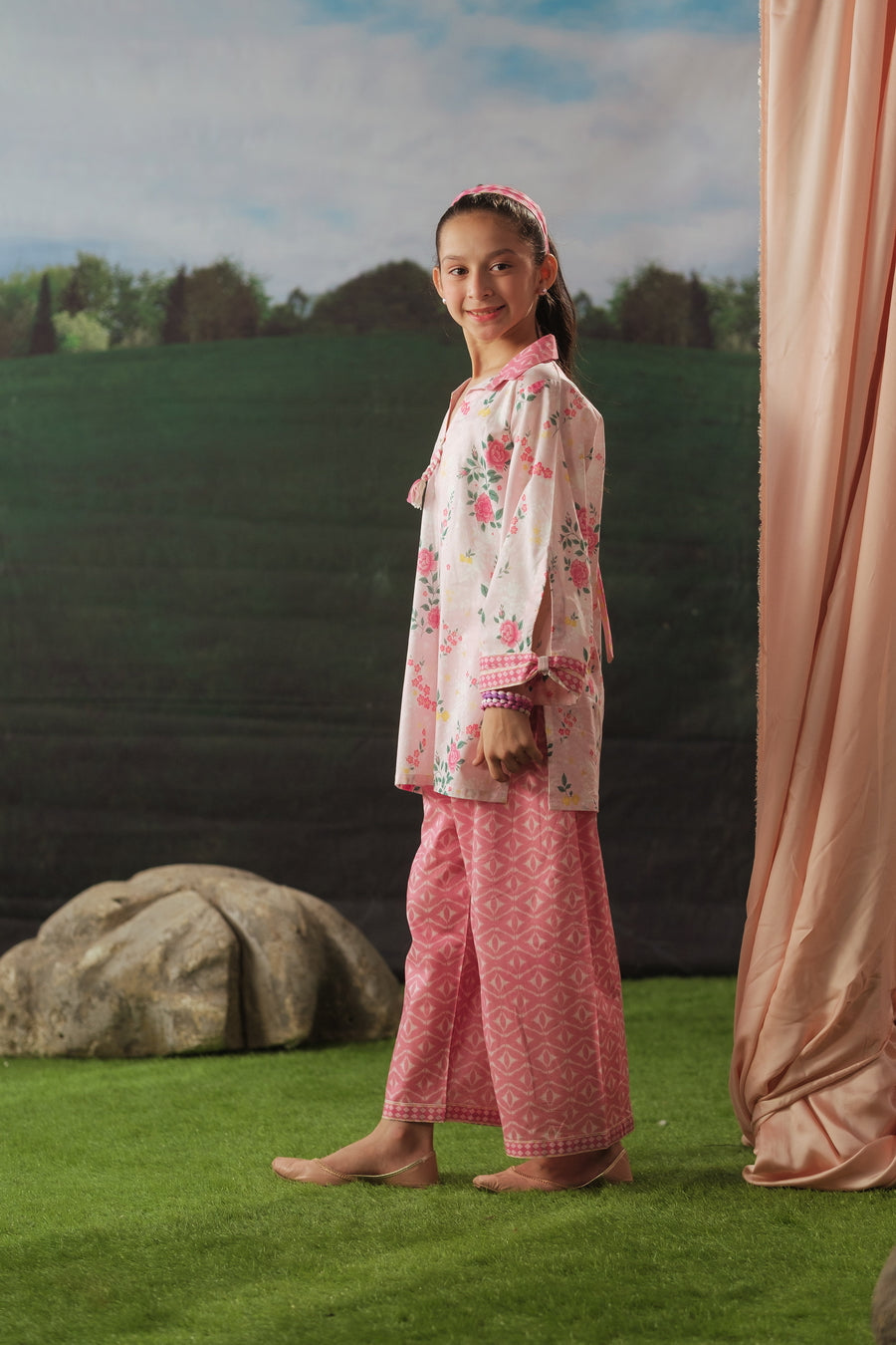 lawn cotton Kurta Set in Blush pink