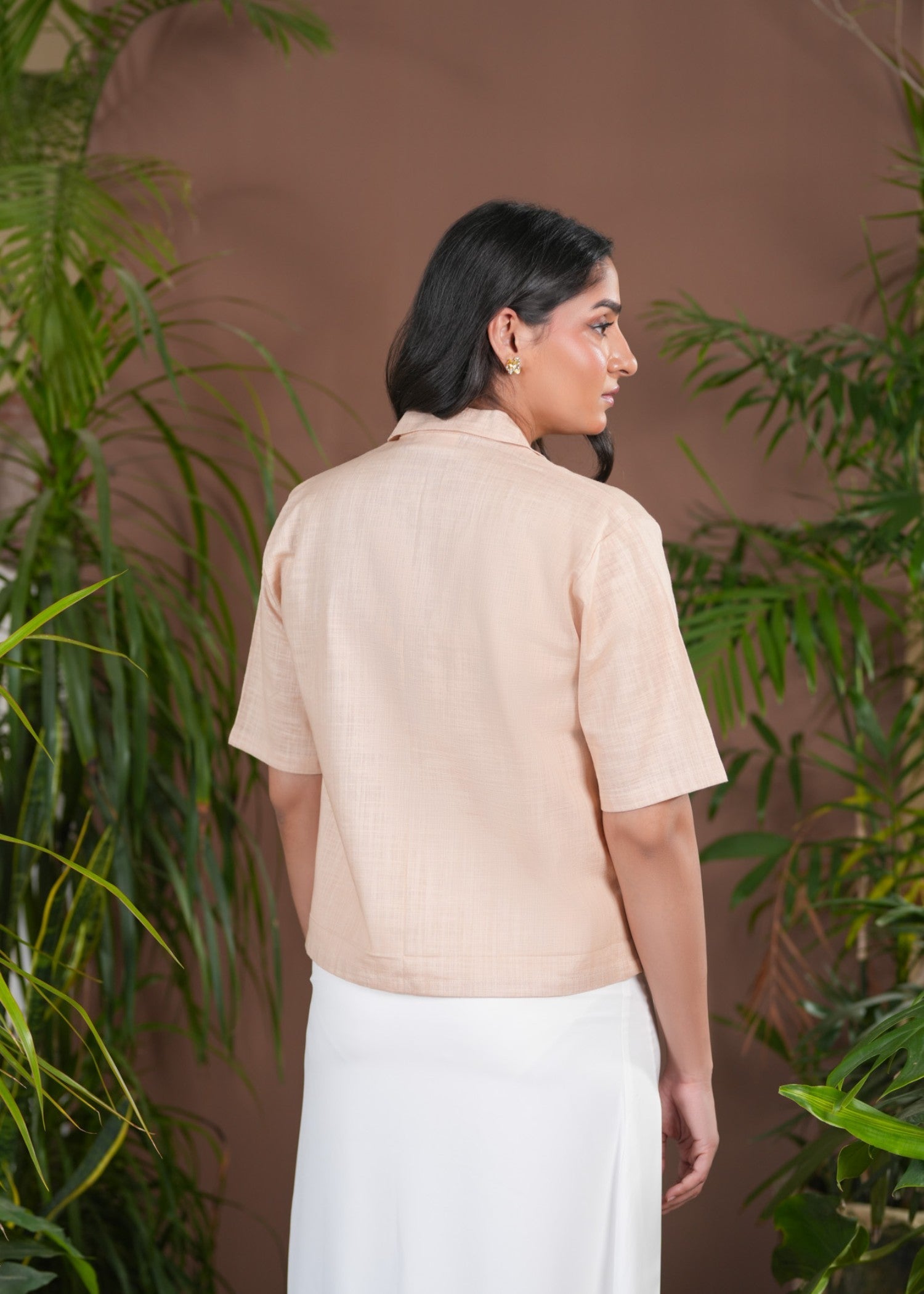 slub khaddar Top in Peach orange