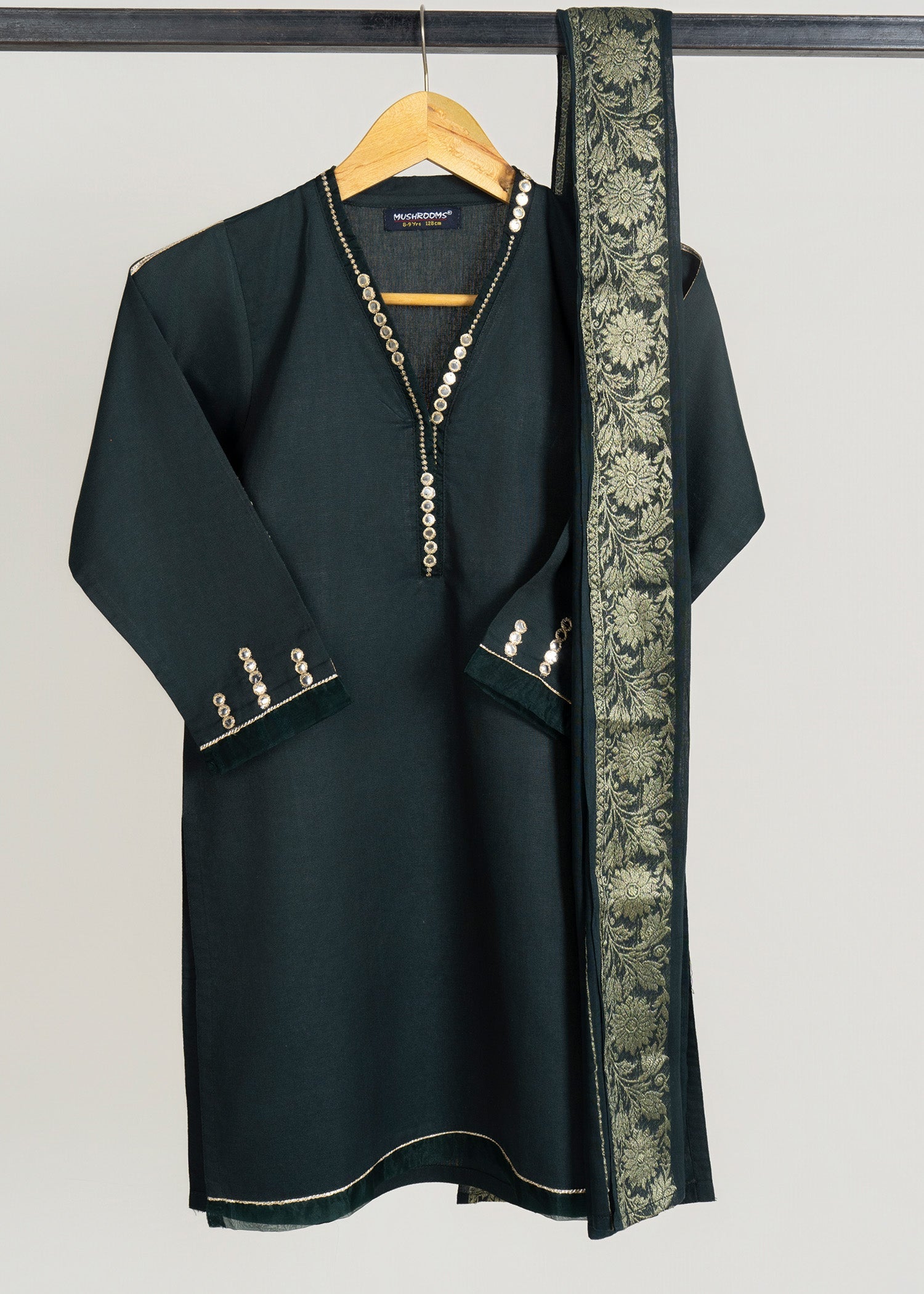 chambray Kurta Set in Hunter green