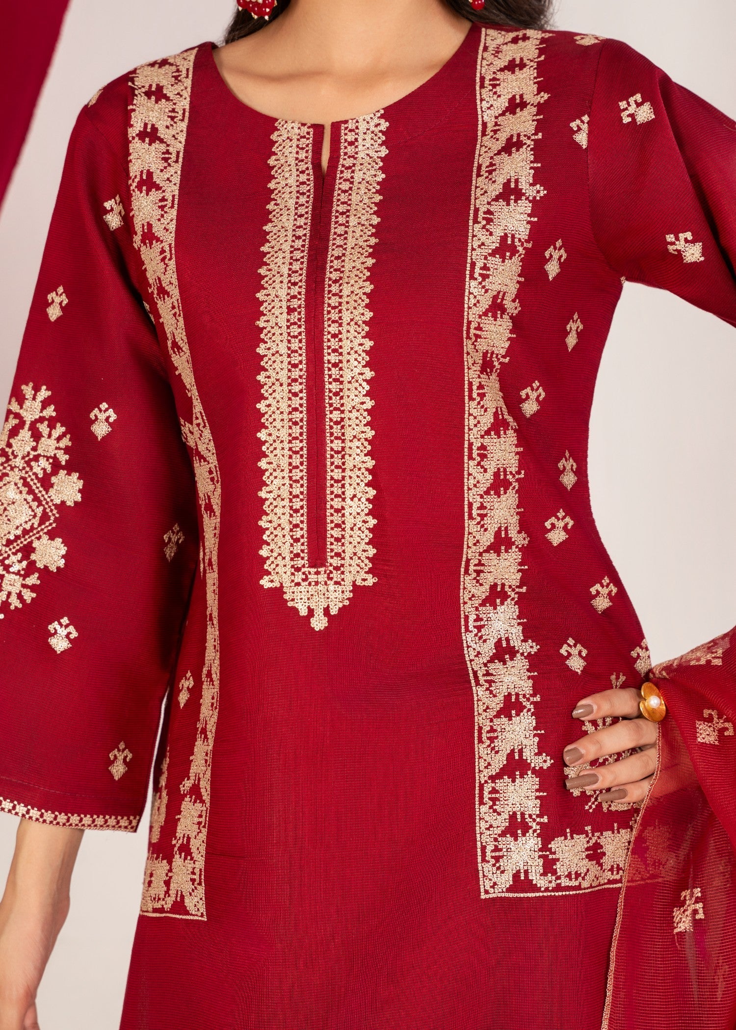 cotton masuri Kurta Set in Maroon