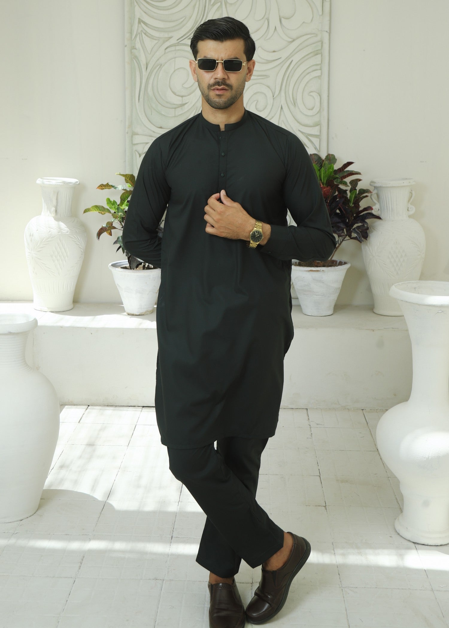 wash & wear Kurta Set in Hunter green