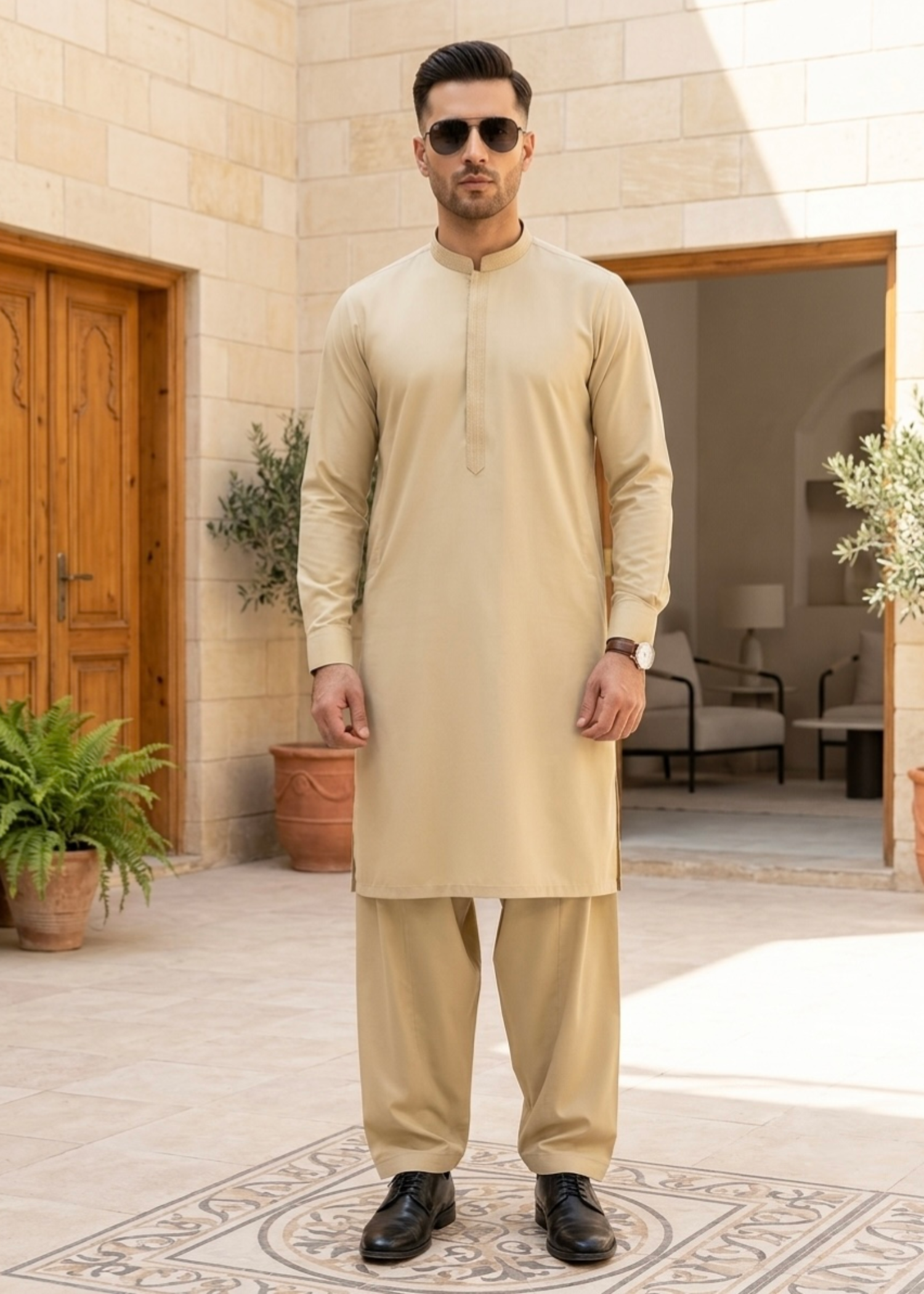 wash & wear Shalwar Kameez in Wheat