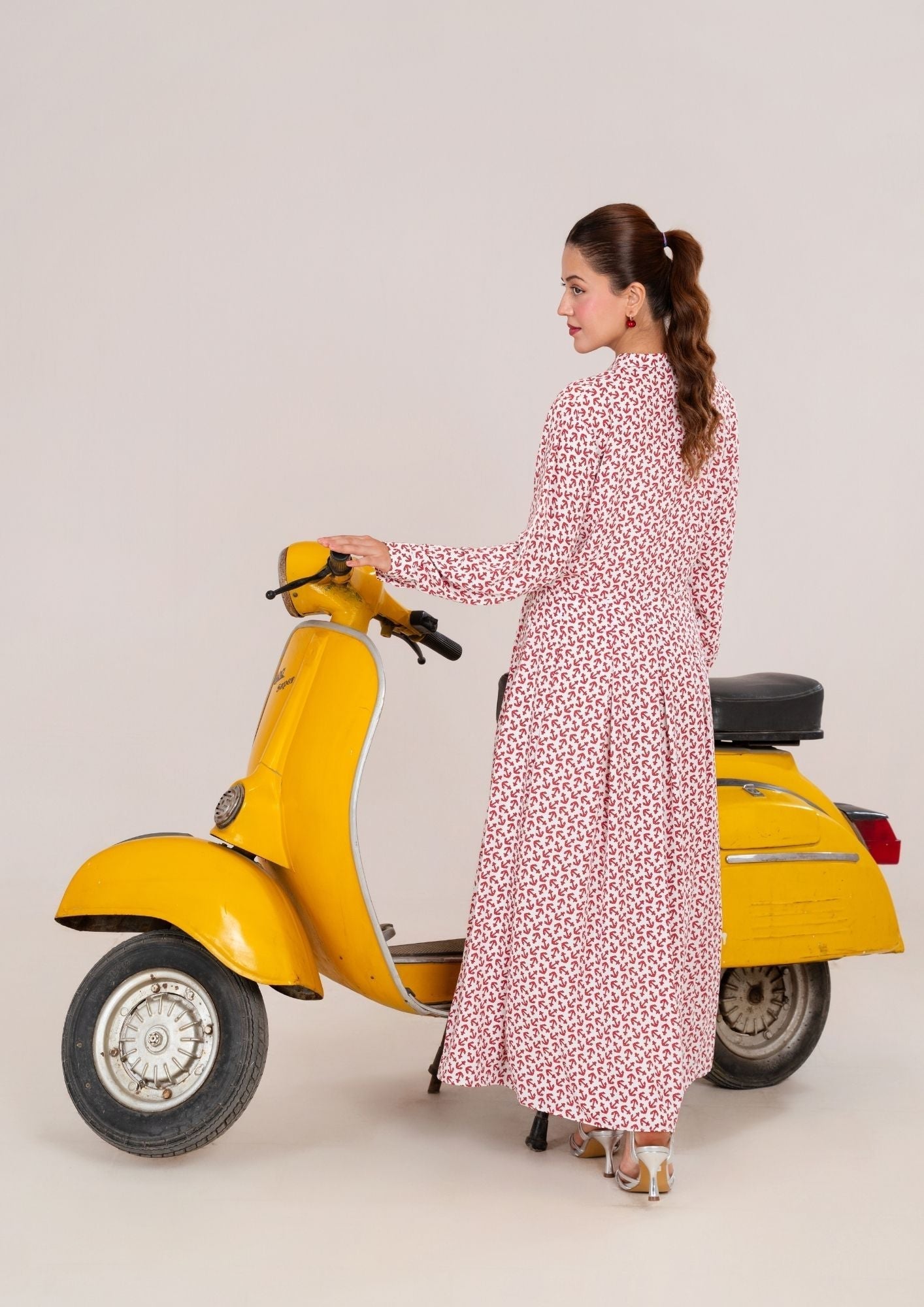 georgette Maxi in White, red