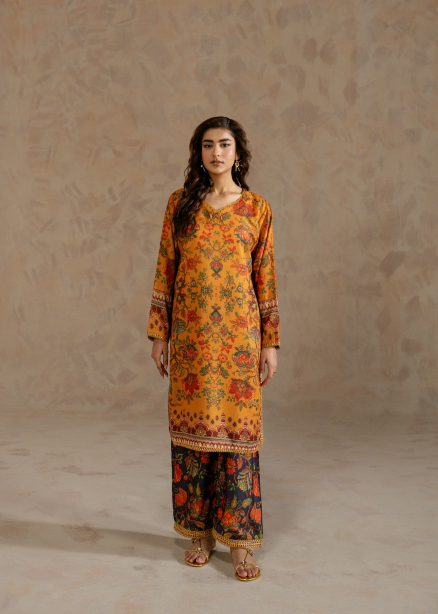 dobby Kurta Set in Orange